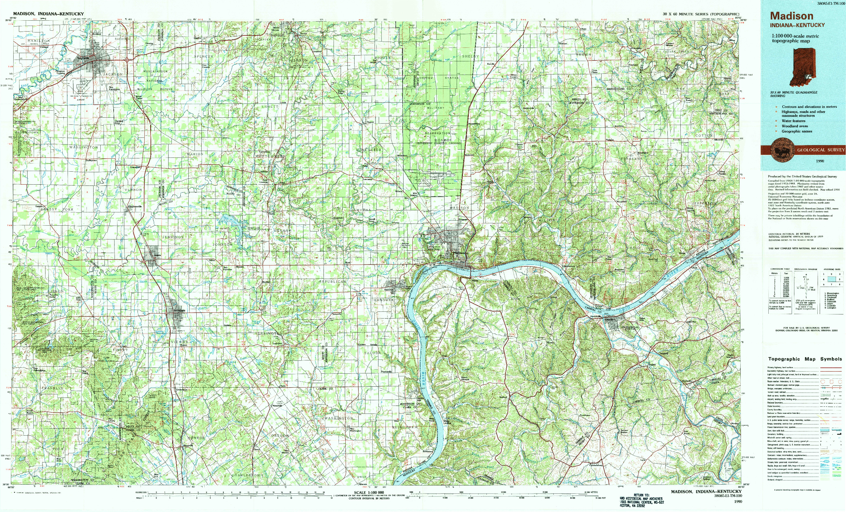 USGS 1:100000-SCALE QUADRANGLE FOR MADISON, IN 1990