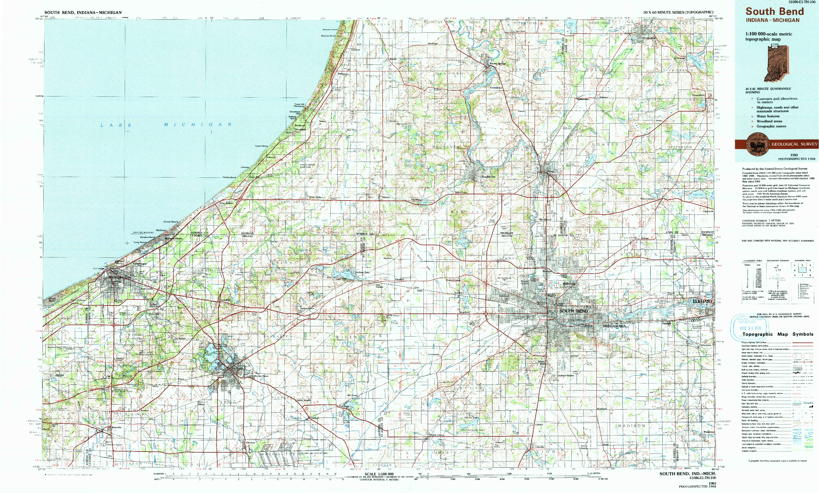 USGS 1:100000-SCALE QUADRANGLE FOR SOUTH BEND, IN 1983