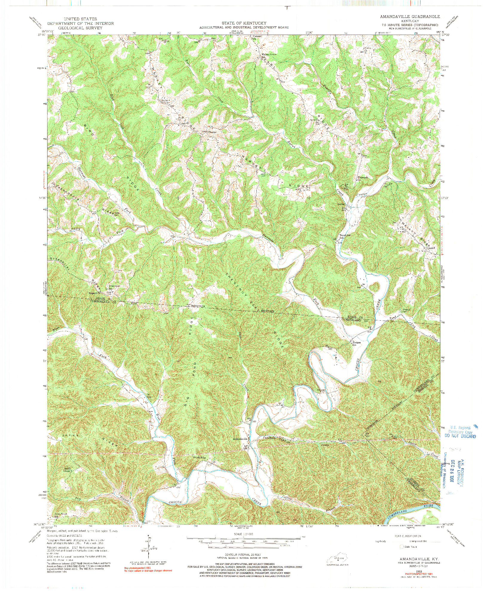 USGS 1:24000-SCALE QUADRANGLE FOR AMANDAVILLE, KY 1953