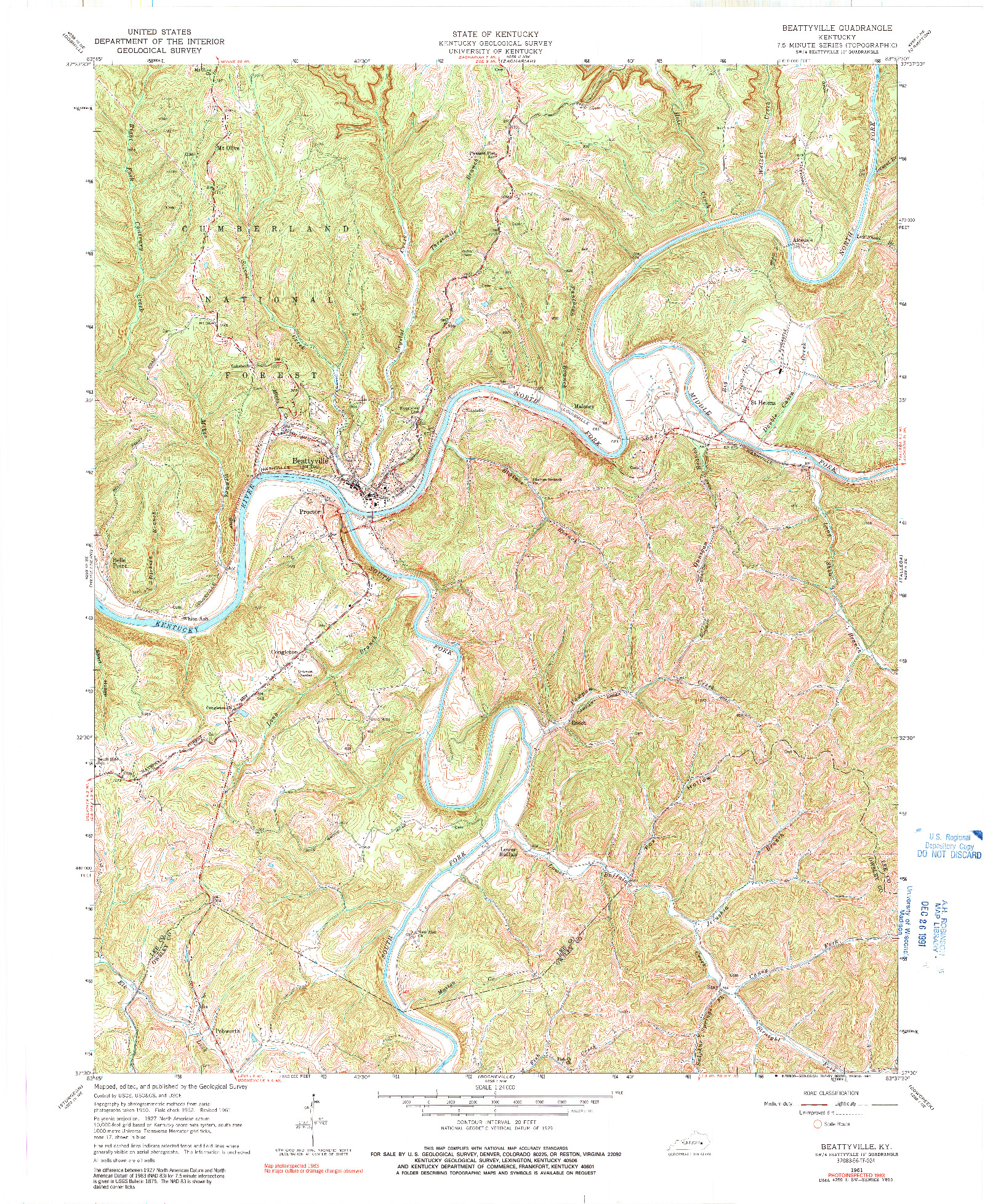 USGS 1:24000-SCALE QUADRANGLE FOR BEATTYVILLE, KY 1961