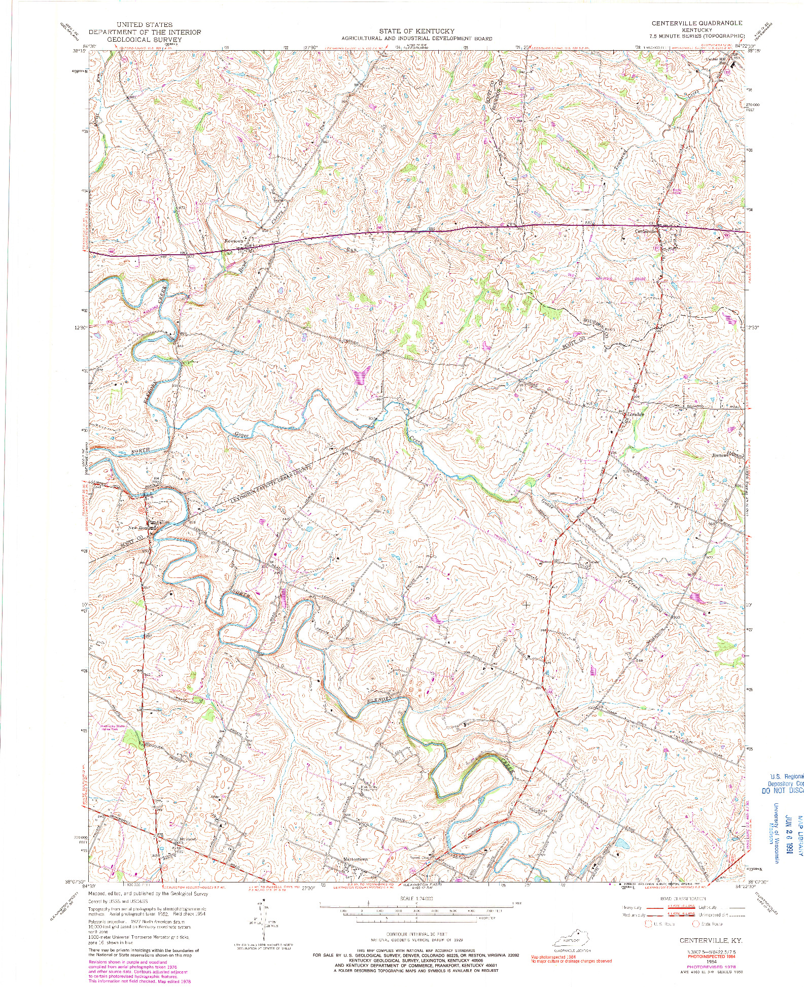 USGS 1:24000-SCALE QUADRANGLE FOR CENTERVILLE, KY 1954