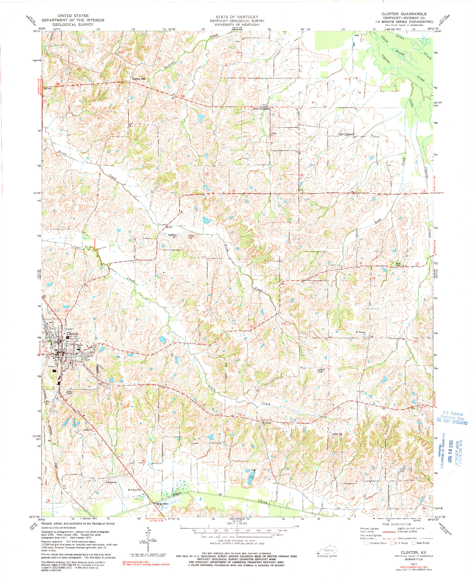 USGS 1:24000-SCALE QUADRANGLE FOR CLINTON, KY 1977