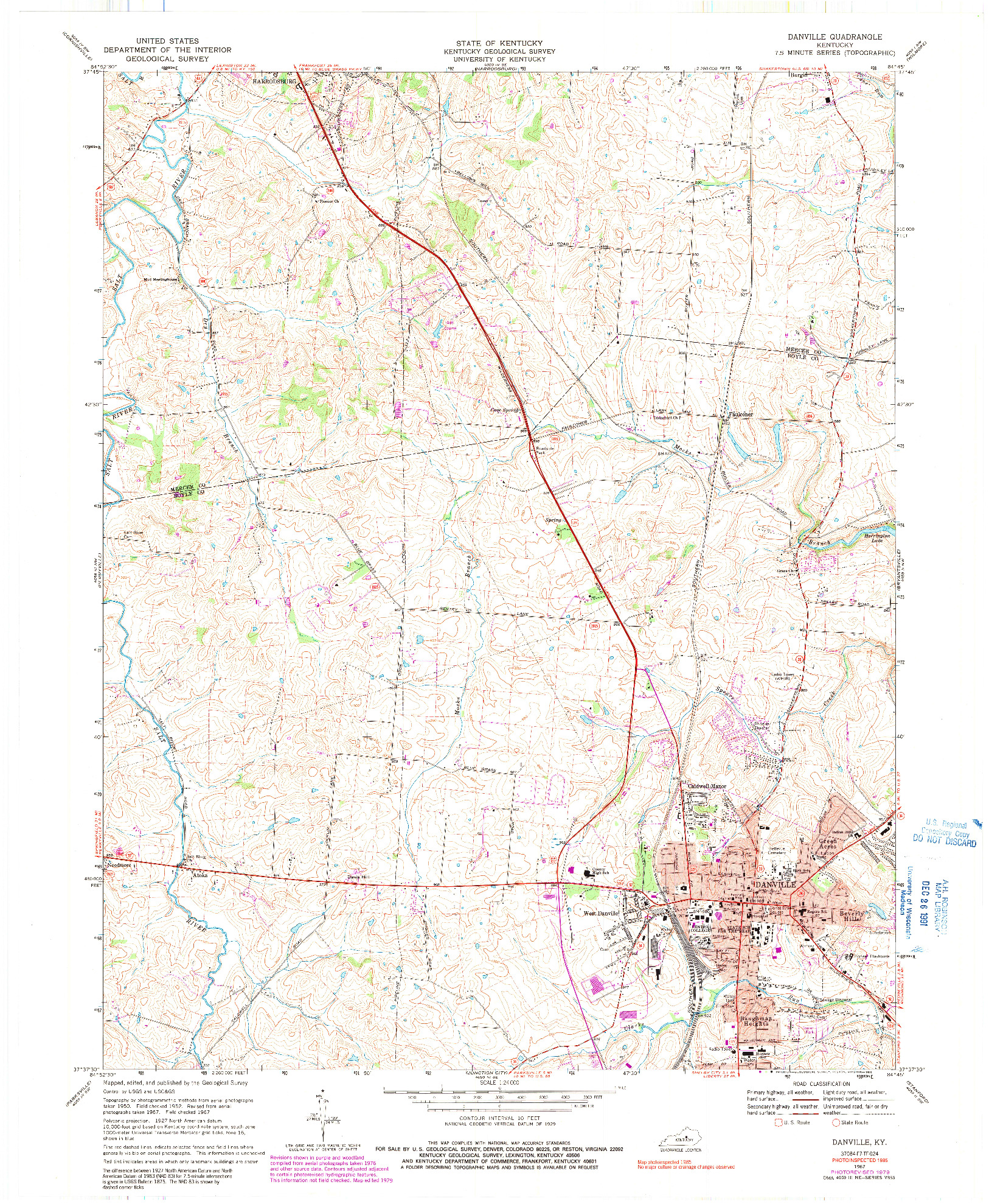 USGS 1:24000-SCALE QUADRANGLE FOR DANVILLE, KY 1967