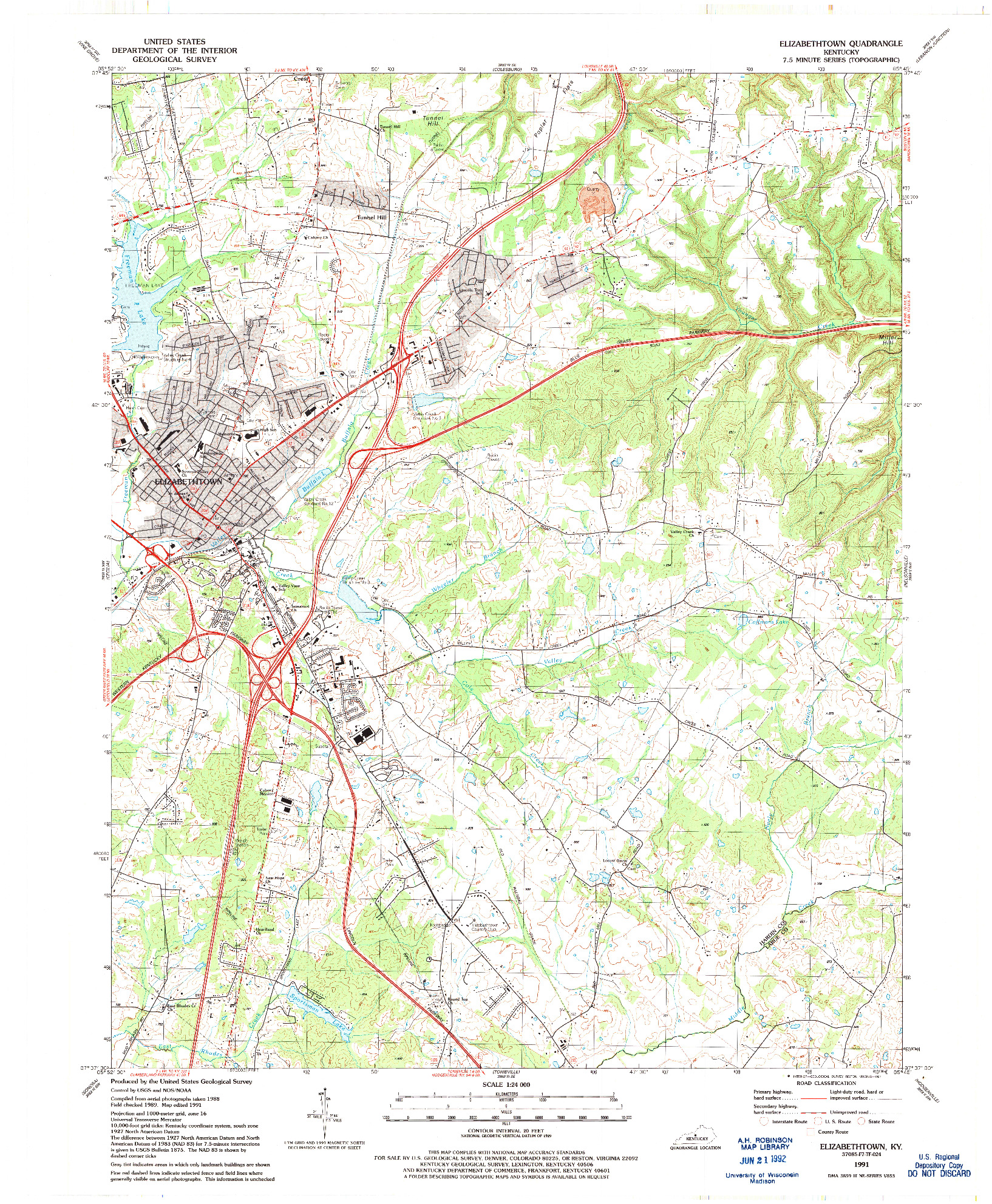 USGS 1:24000-SCALE QUADRANGLE FOR ELIZABETHTOWN, KY 1991