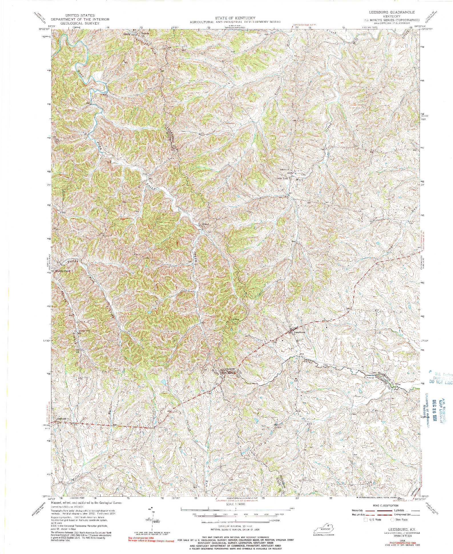 USGS 1:24000-SCALE QUADRANGLE FOR LEESBURG, KY 1954