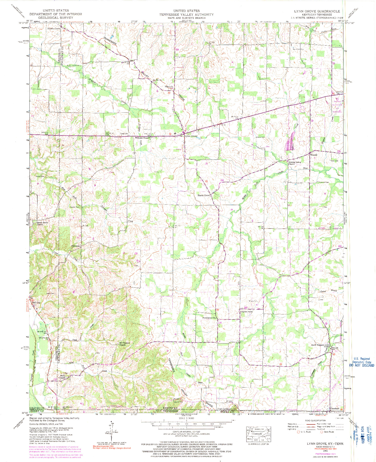 USGS 1:24000-SCALE QUADRANGLE FOR LYNN GROVE, KY 1951