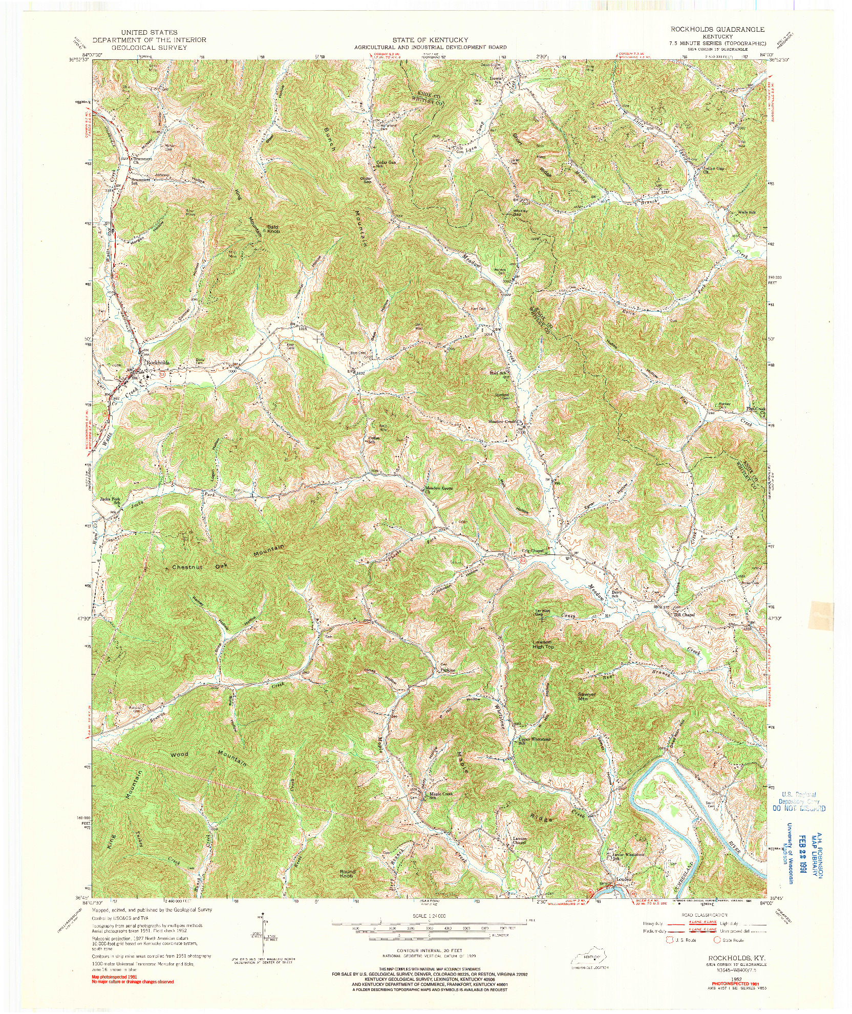 USGS 1:24000-SCALE QUADRANGLE FOR ROCKHOLDS, KY 1952