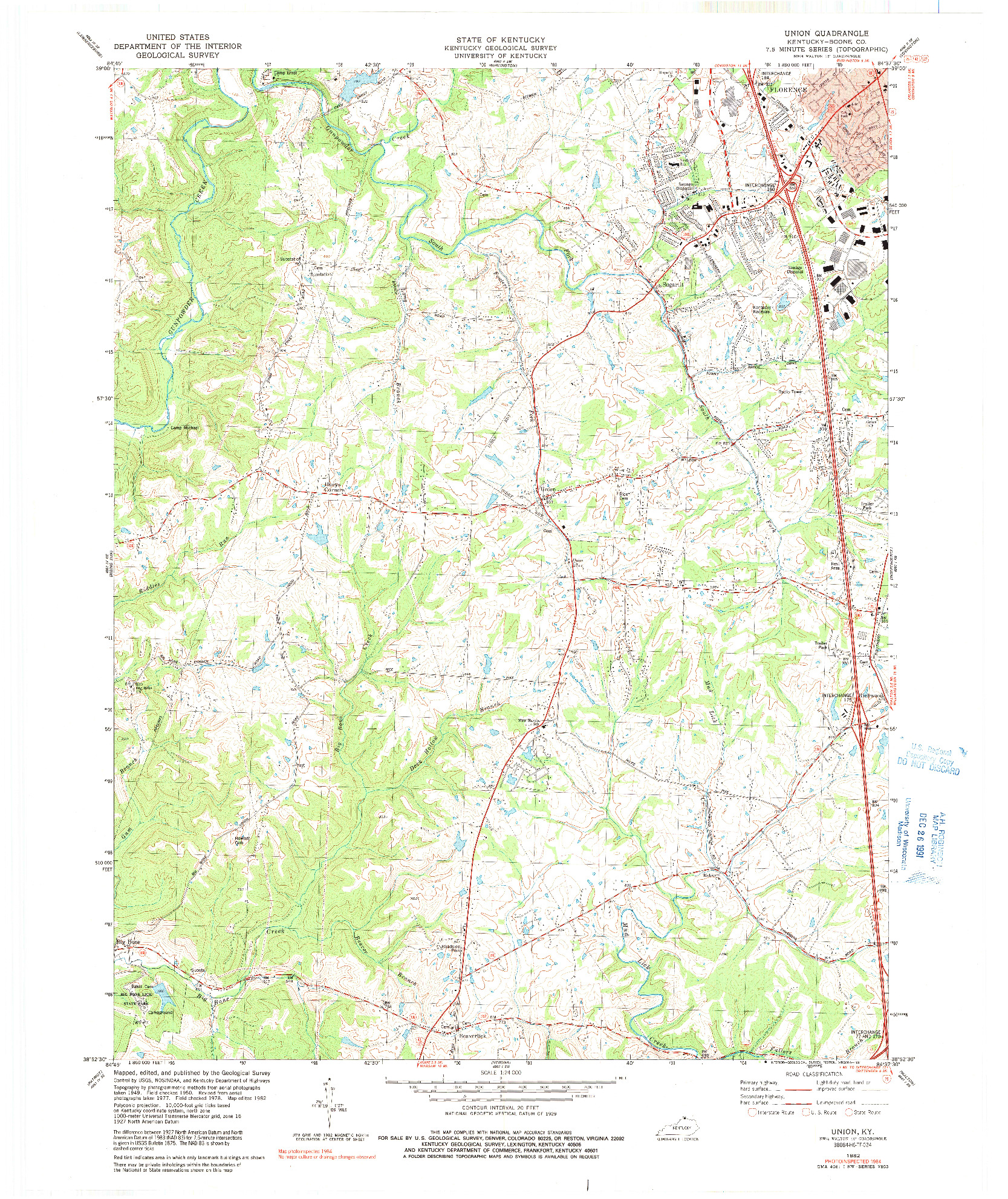 USGS 1:24000-SCALE QUADRANGLE FOR UNION, KY 1982