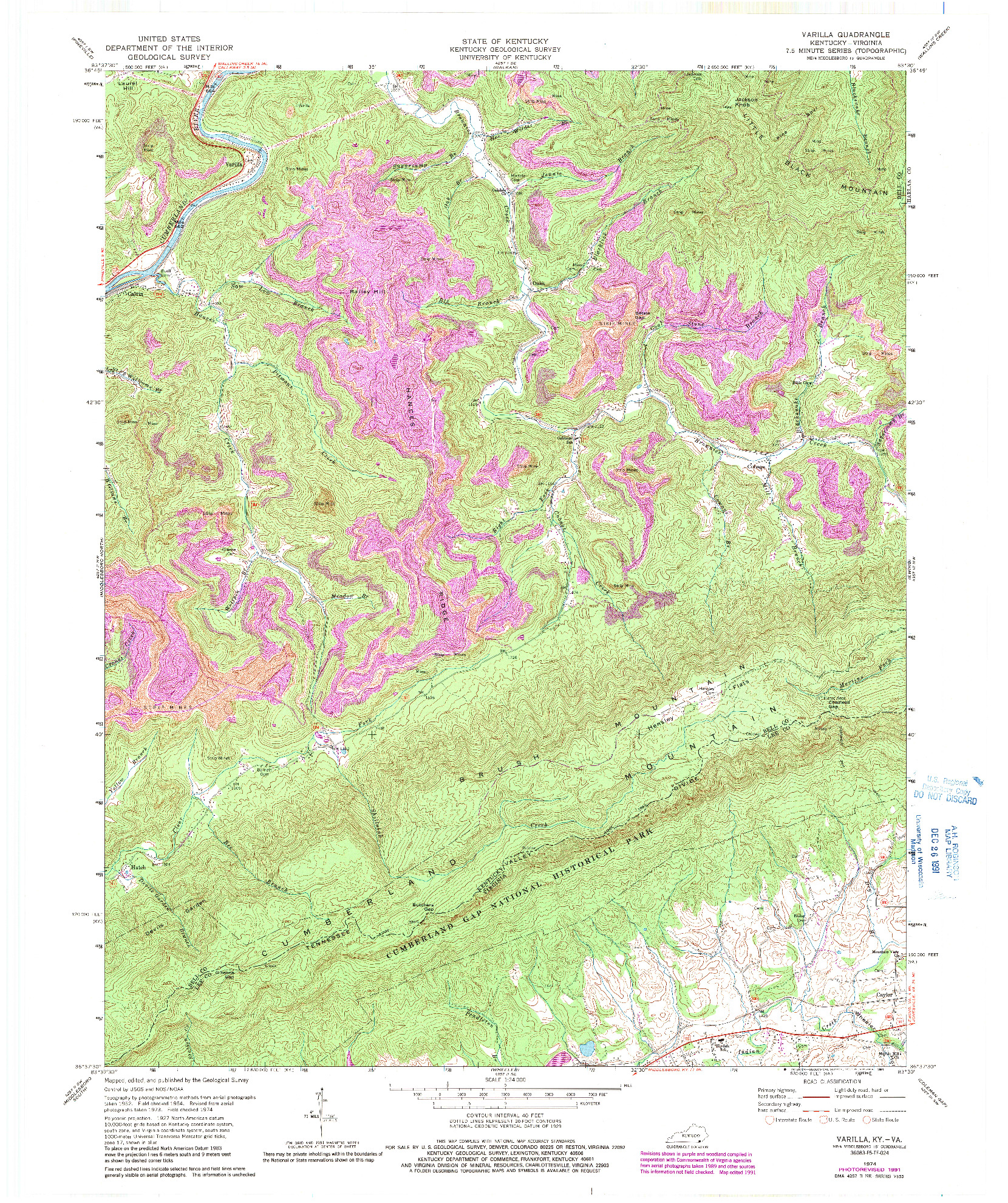 USGS 1:24000-SCALE QUADRANGLE FOR VARILLA, KY 1974