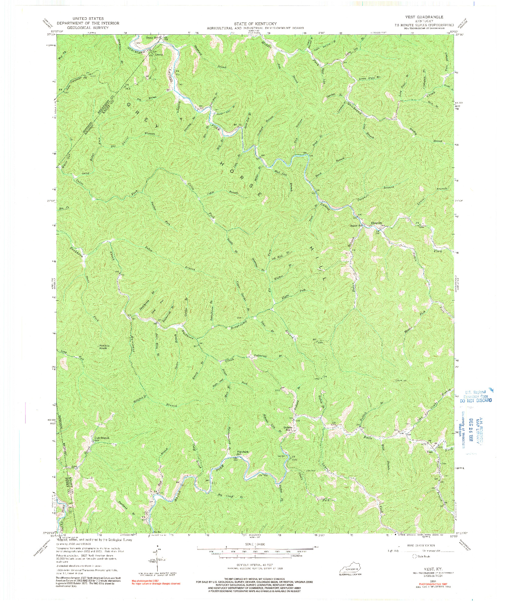 USGS 1:24000-SCALE QUADRANGLE FOR VEST, KY 1954