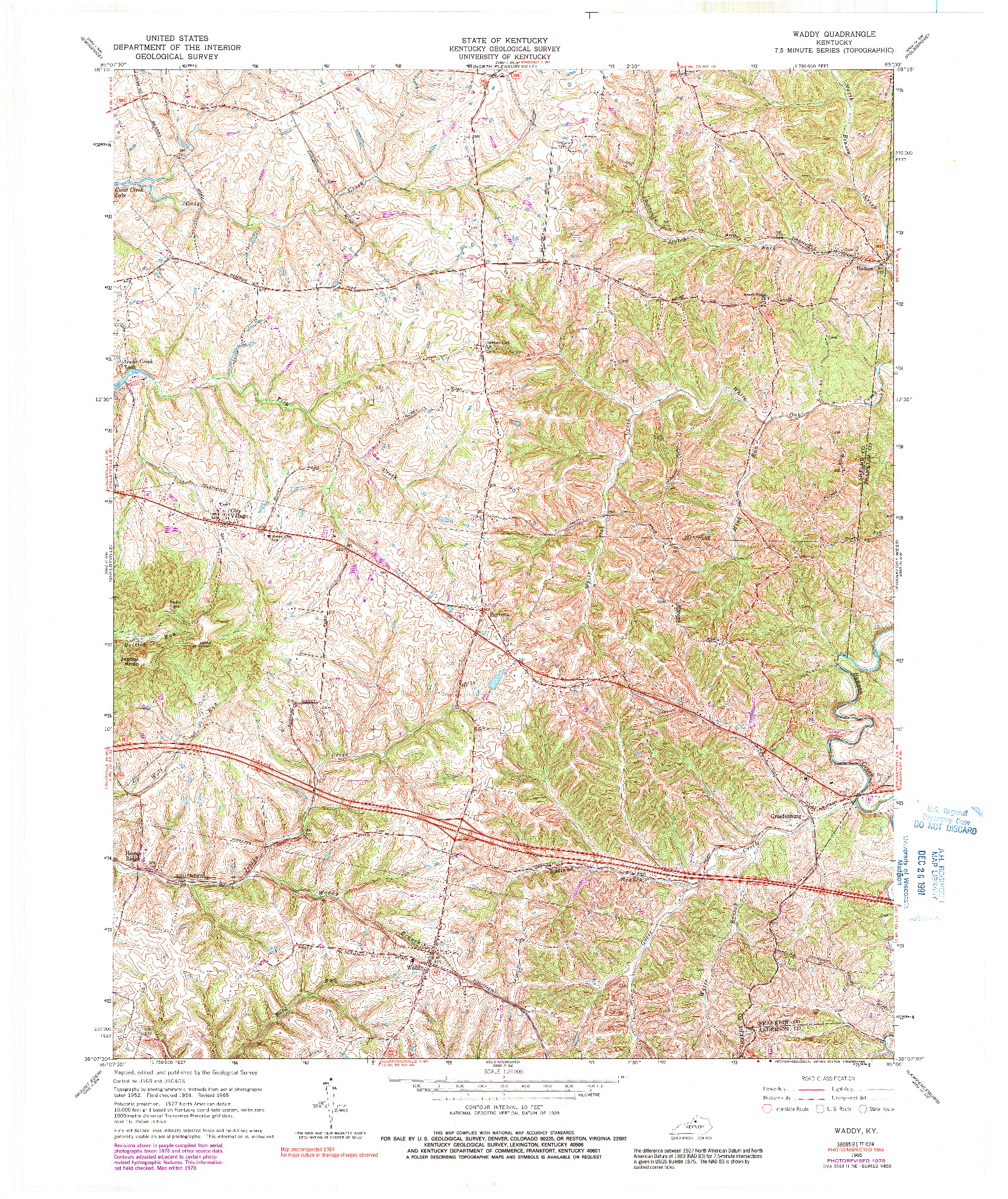 USGS 1:24000-SCALE QUADRANGLE FOR WADDY, KY 1965