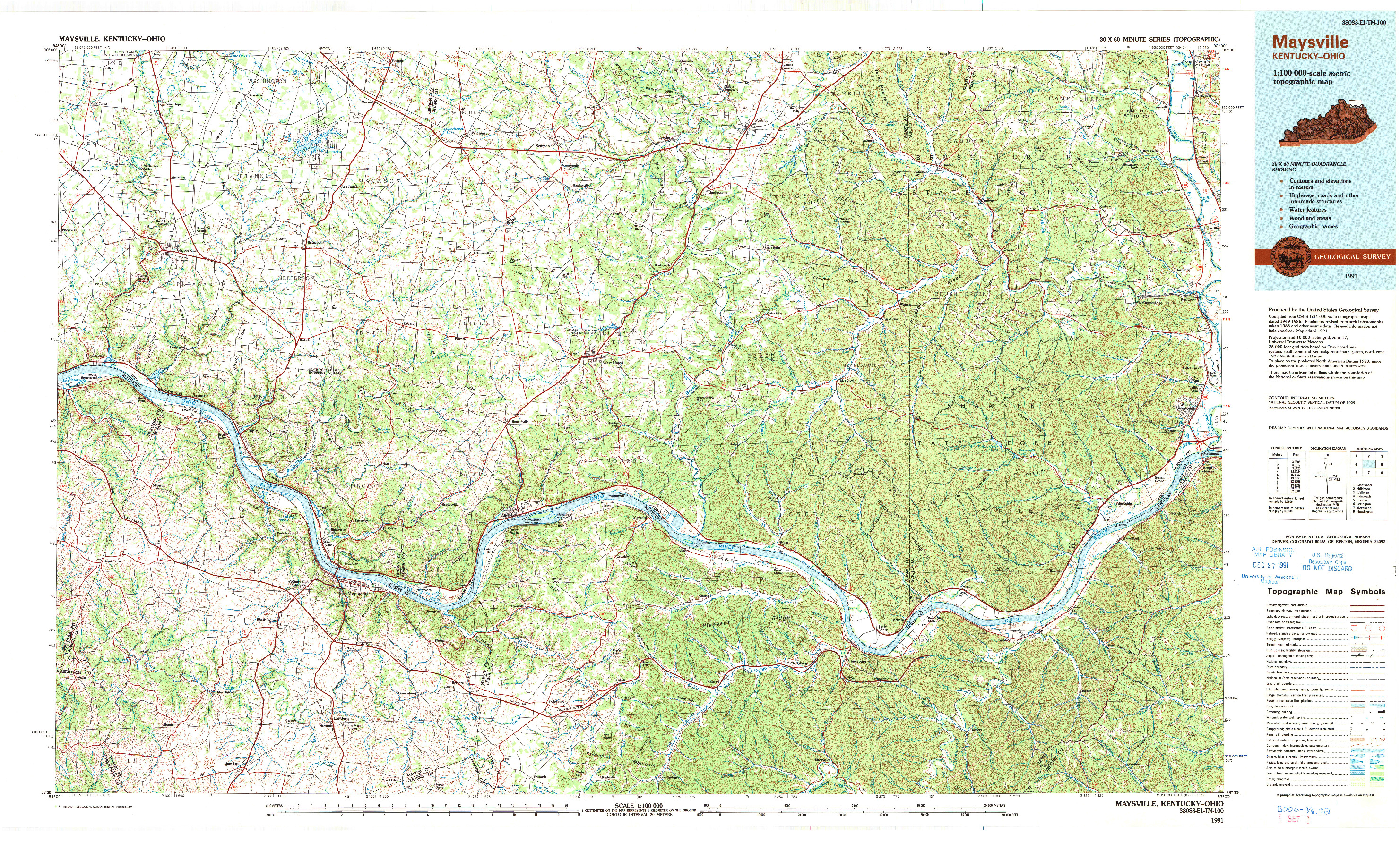 USGS 1:100000-SCALE QUADRANGLE FOR MAYSVILLE, KY 1991