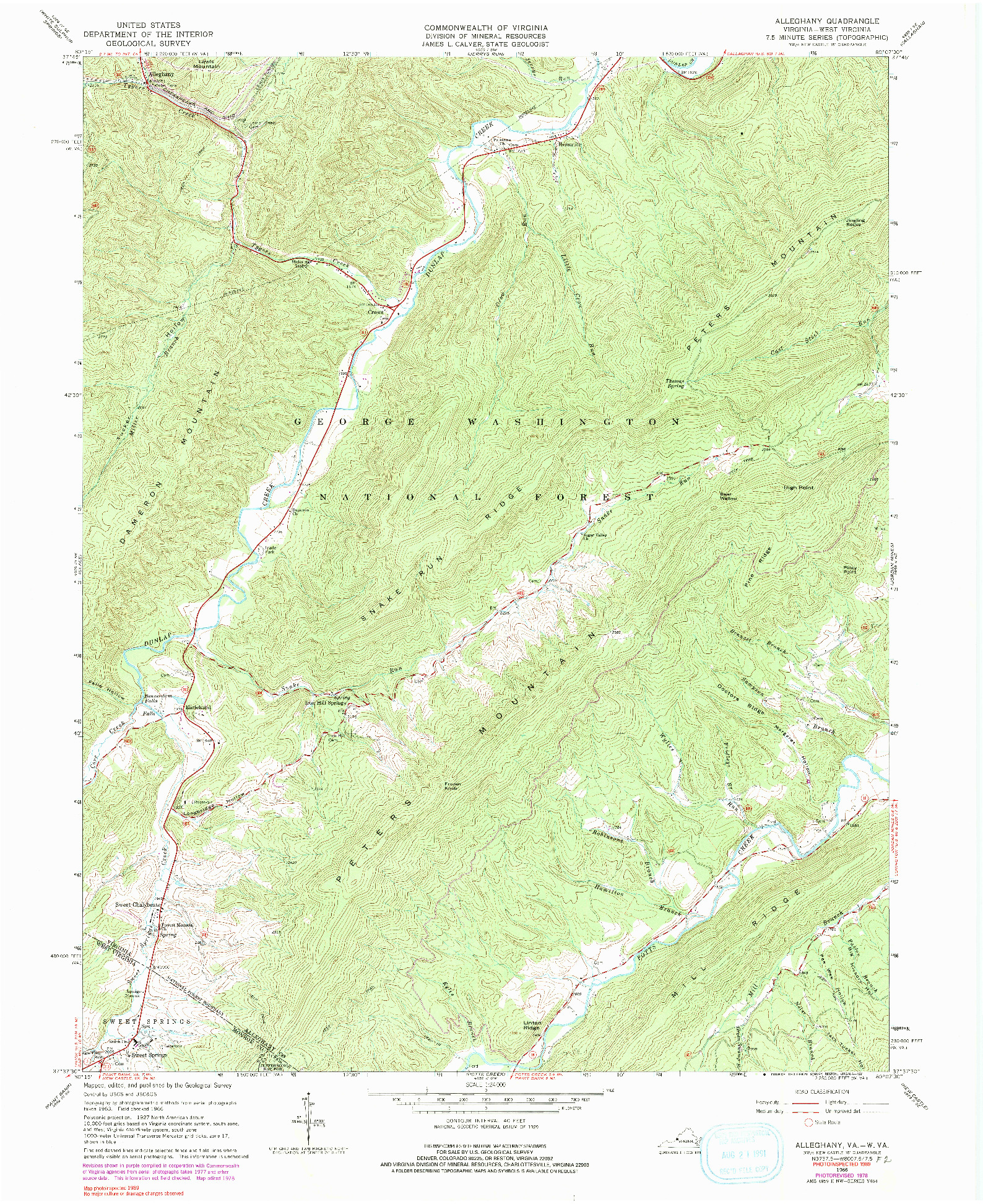 USGS 1:24000-SCALE QUADRANGLE FOR ALLEGANY, VA 1966