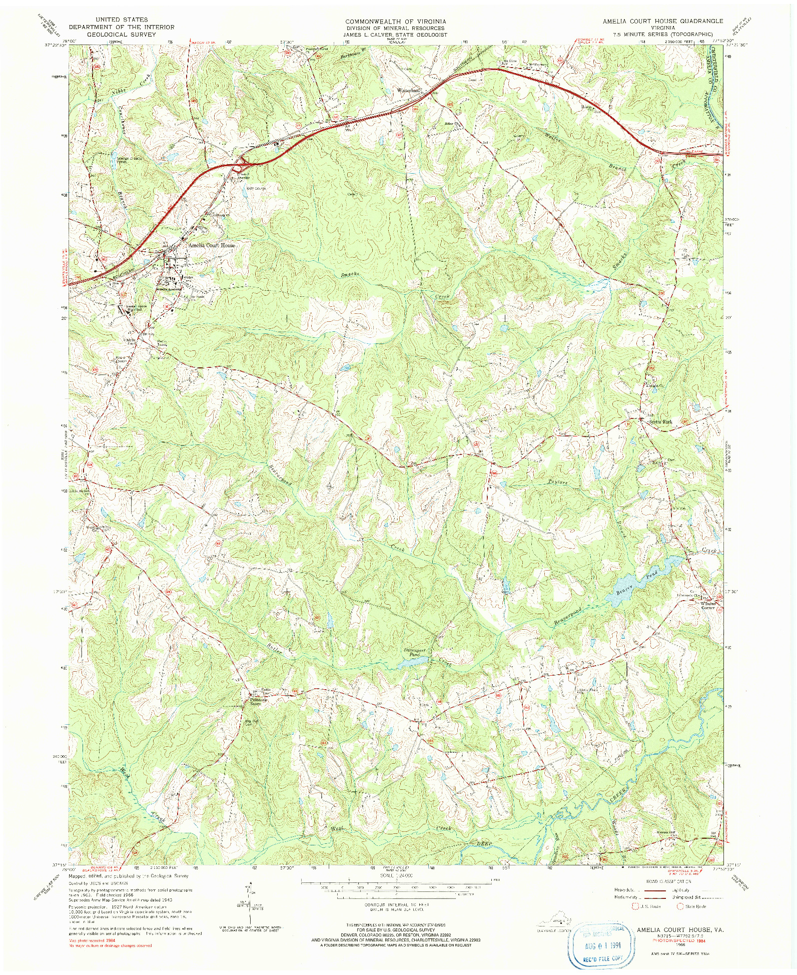 USGS 1:24000-SCALE QUADRANGLE FOR AMELIA COURT HOUSE, VA 1966