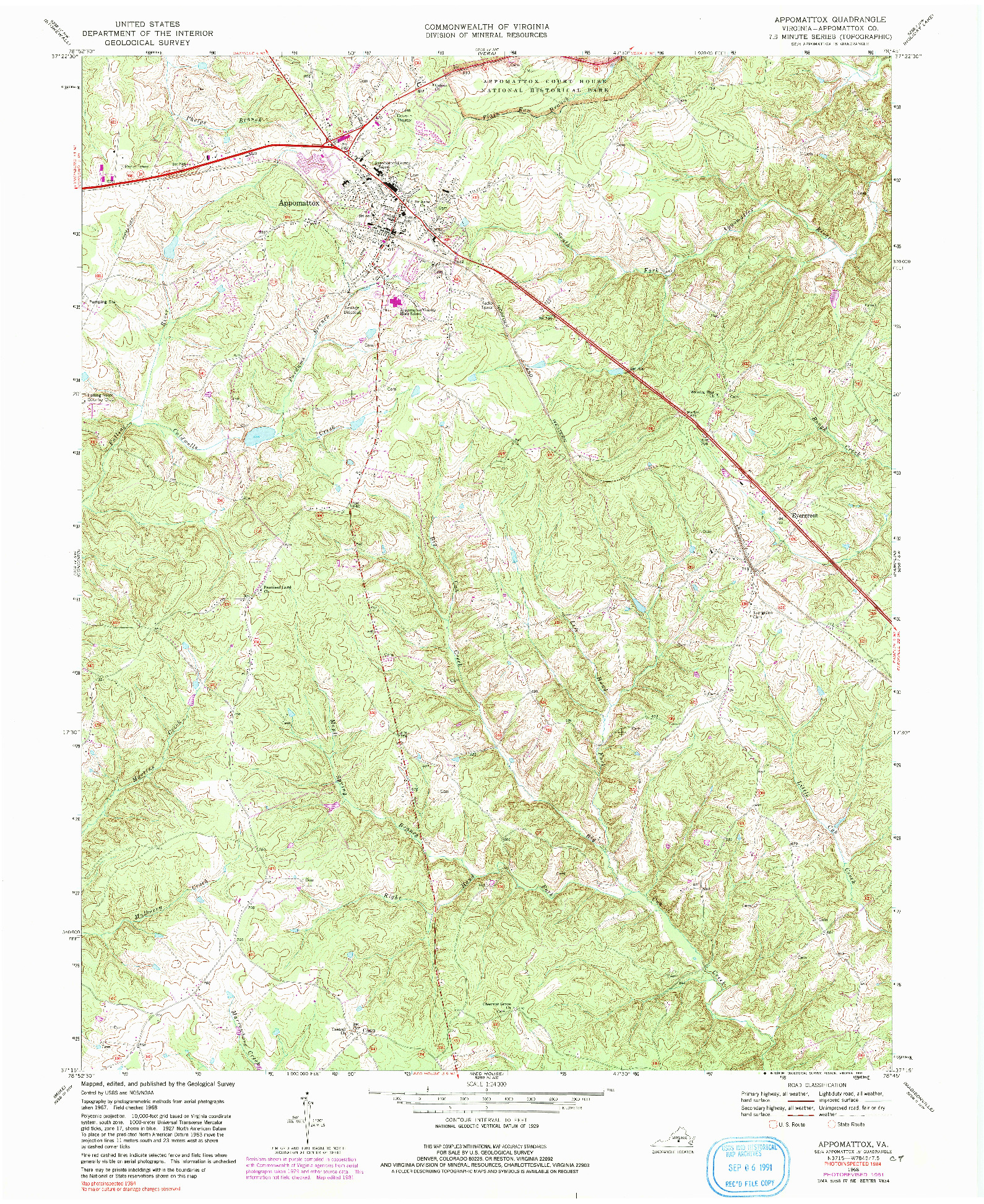 USGS 1:24000-SCALE QUADRANGLE FOR APPOMATTOX, VA 1968
