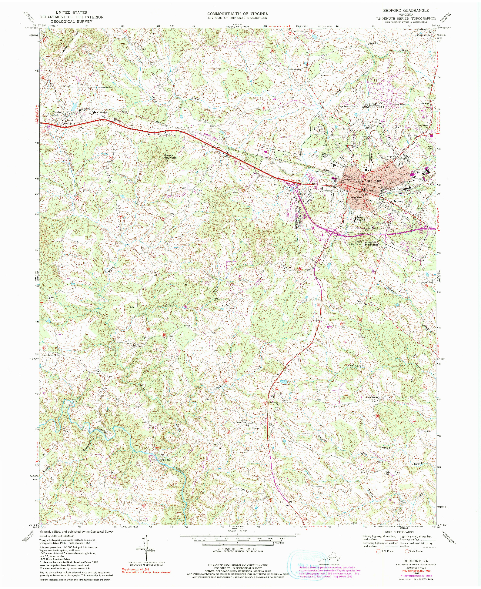USGS 1:24000-SCALE QUADRANGLE FOR BEDFORD, VA 1967