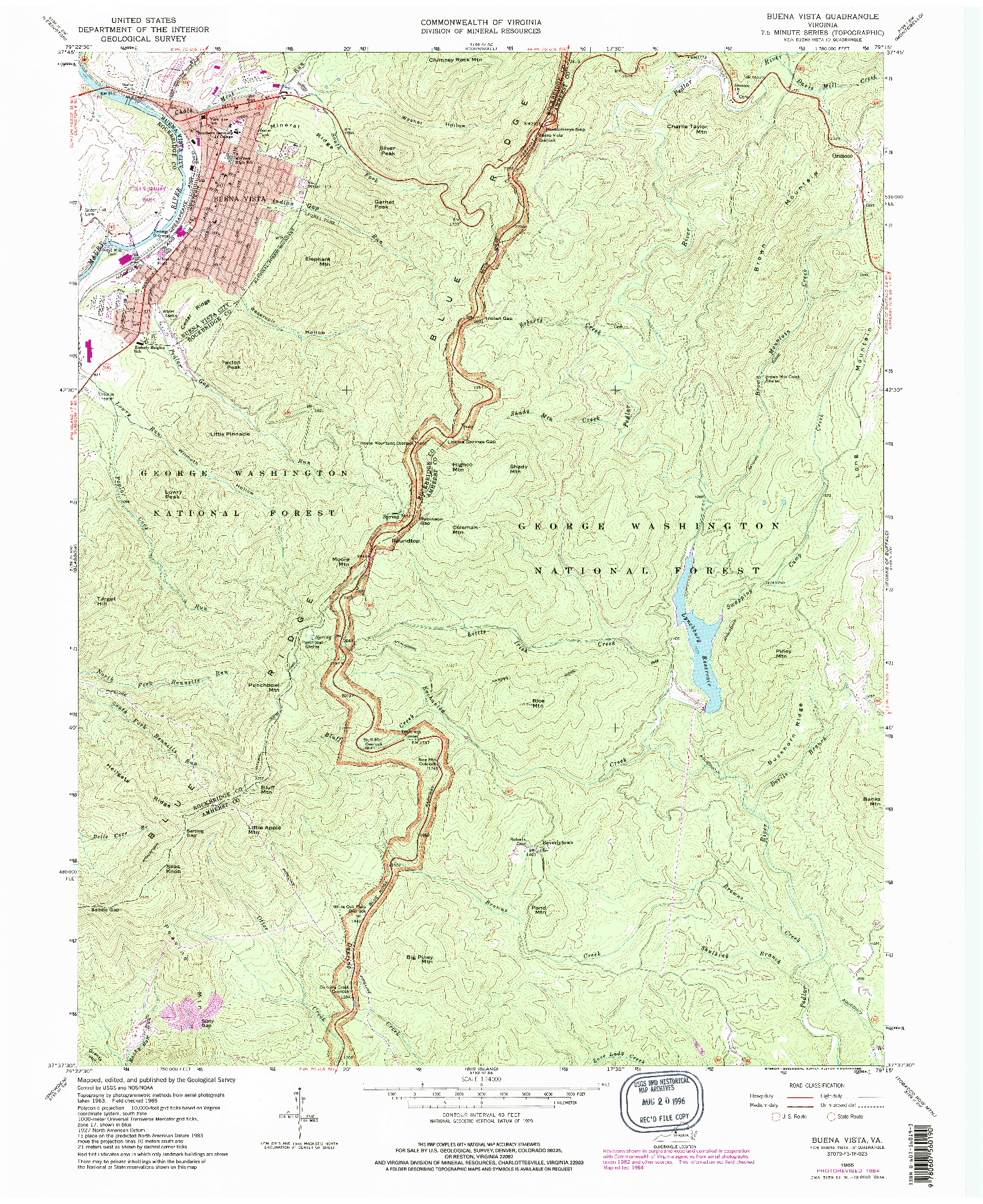 USGS 1:24000-SCALE QUADRANGLE FOR BUENA VISTA, VA 1965