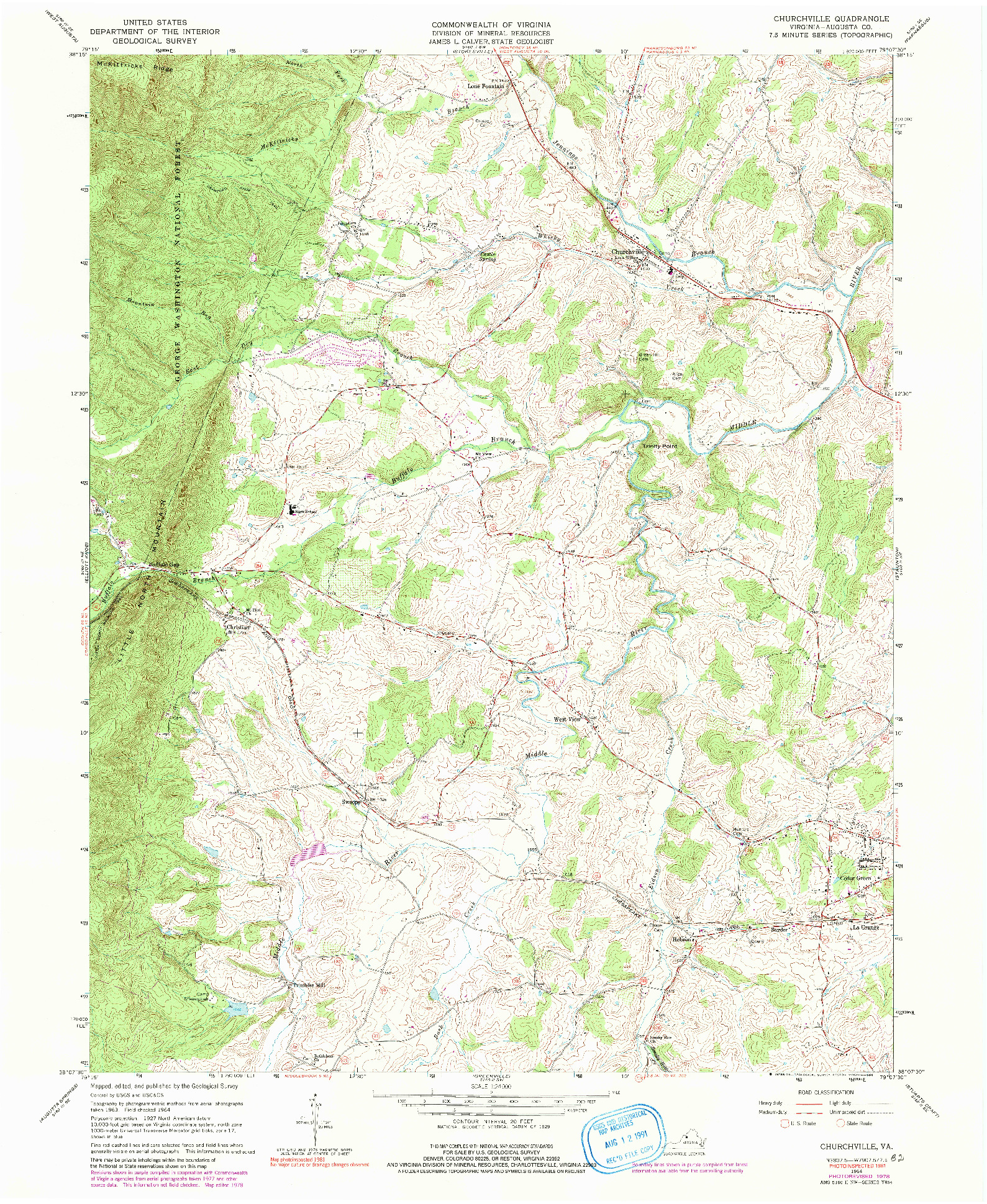 USGS 1:24000-SCALE QUADRANGLE FOR CHURCHVILLE, VA 1964