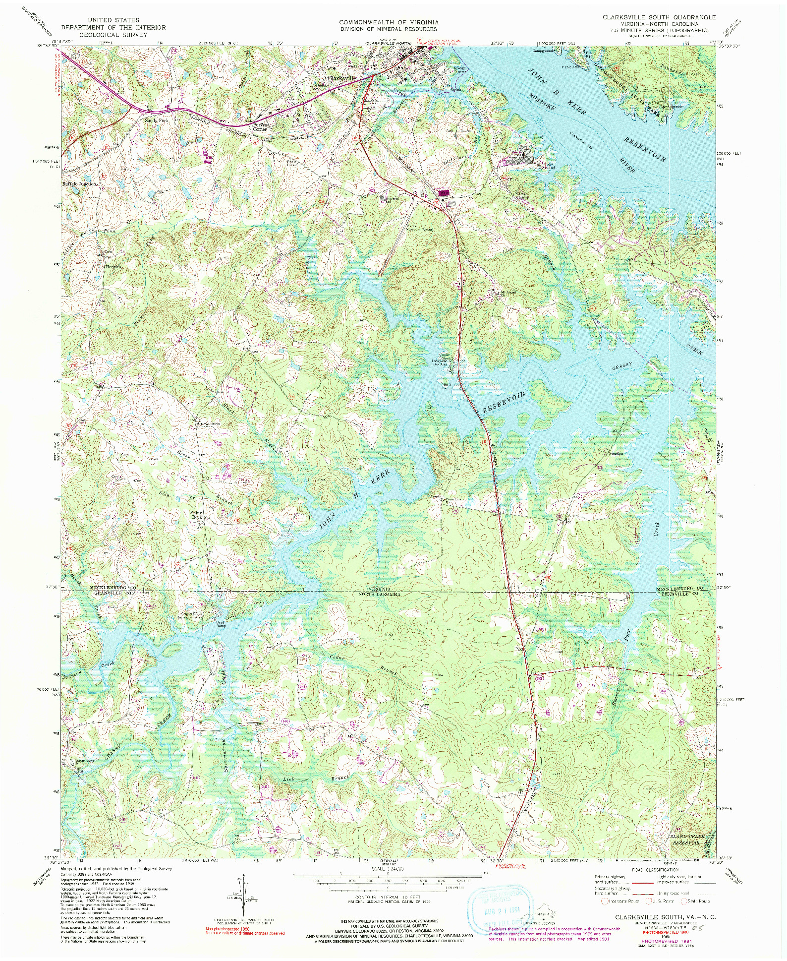 USGS 1:24000-SCALE QUADRANGLE FOR CLARKSVILLE SOUTH, VA 1968