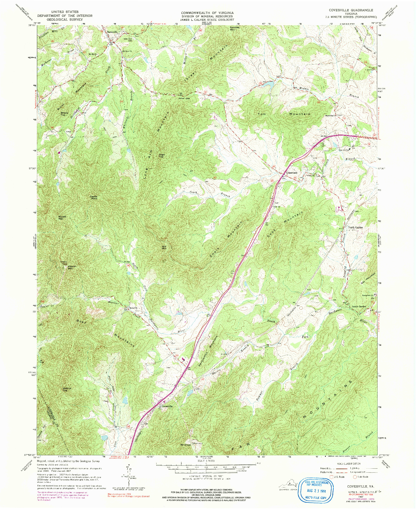 USGS 1:24000-SCALE QUADRANGLE FOR COVESVILLE, VA 1967