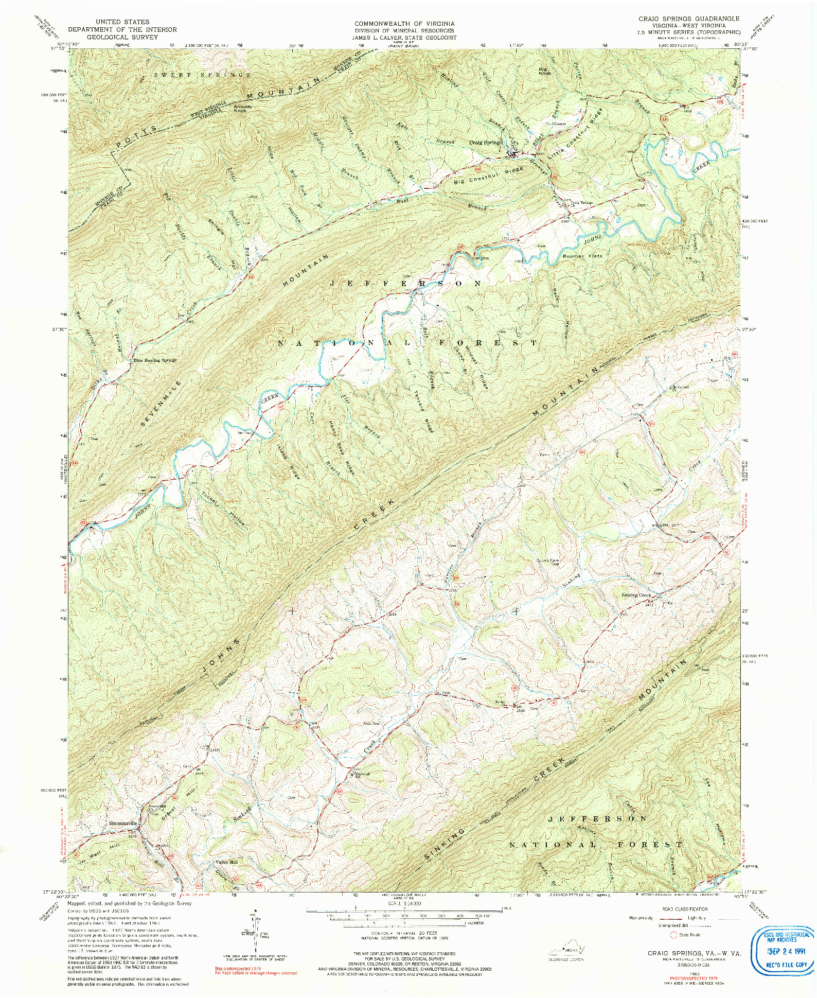 USGS 1:24000-SCALE QUADRANGLE FOR CRAIG SPRINGS, VA 1965