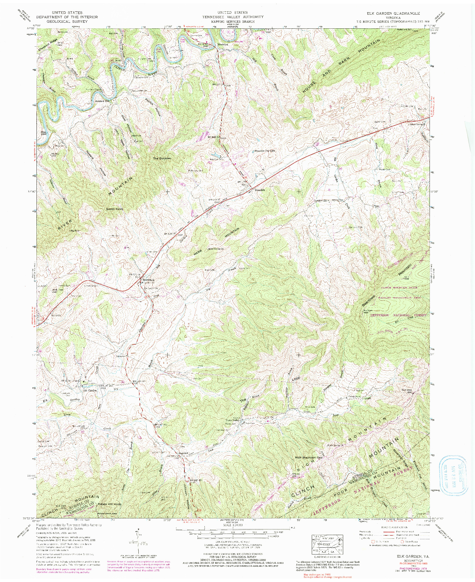 USGS 1:24000-SCALE QUADRANGLE FOR ELK GARDEN, VA 1958