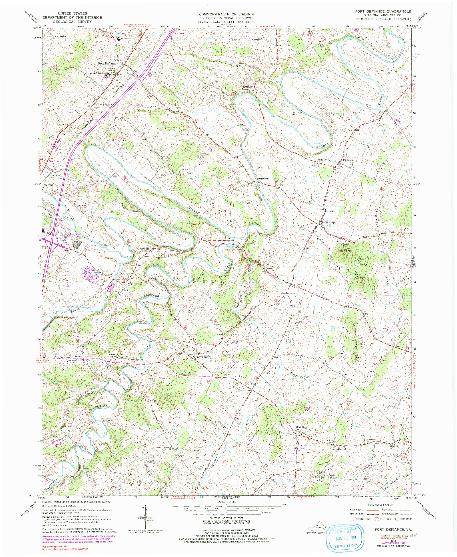 USGS 1:24000-SCALE QUADRANGLE FOR FORT DEFIANCE, VA 1964