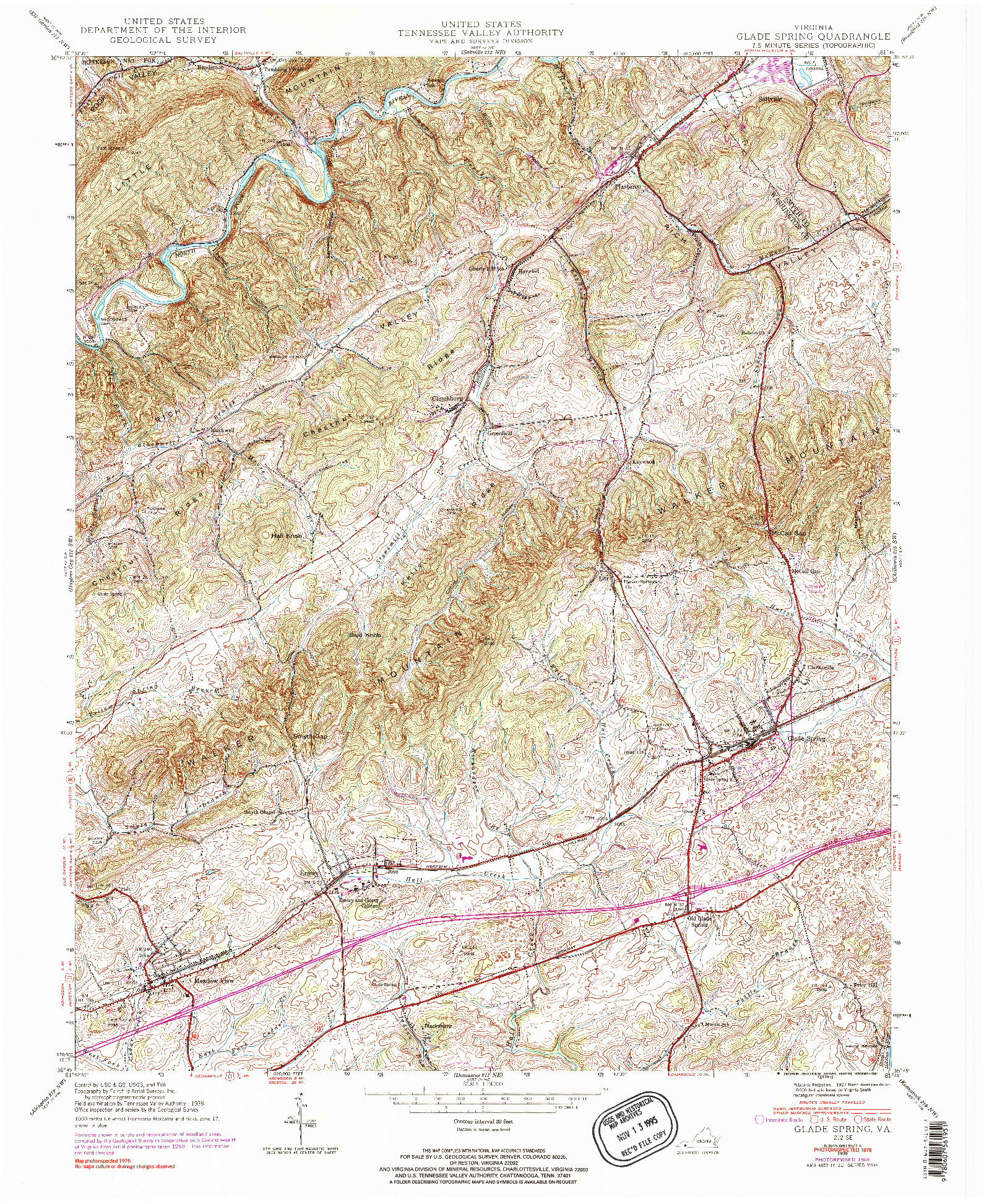 USGS 1:24000-SCALE QUADRANGLE FOR GLADE SPRING, VA 1938