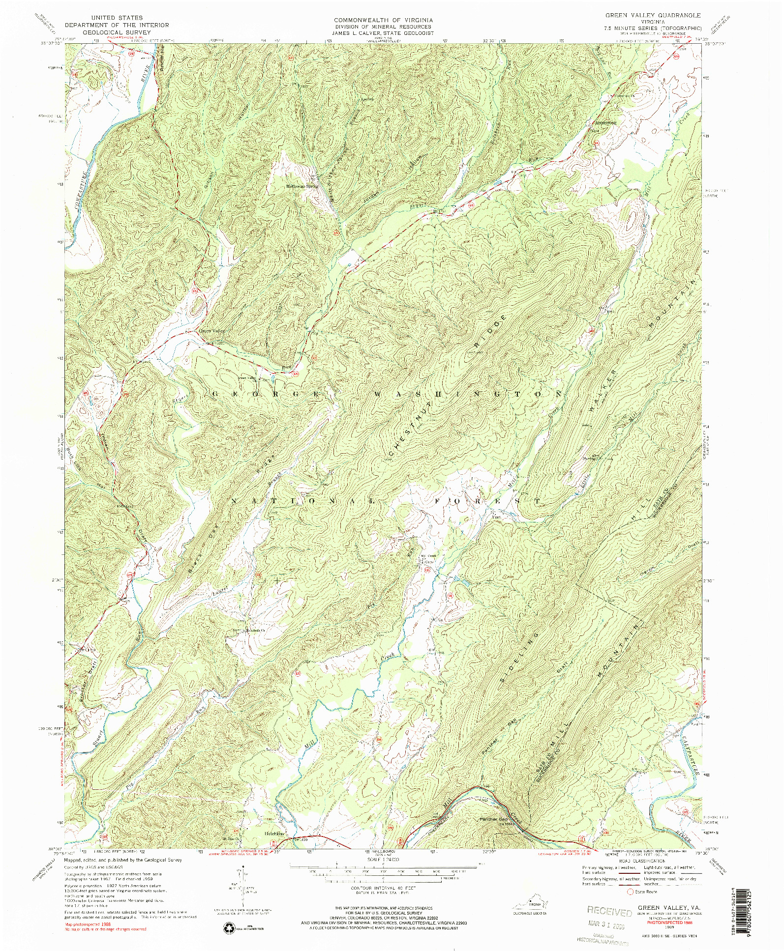 USGS 1:24000-SCALE QUADRANGLE FOR GREEN VALLEY, VA 1969