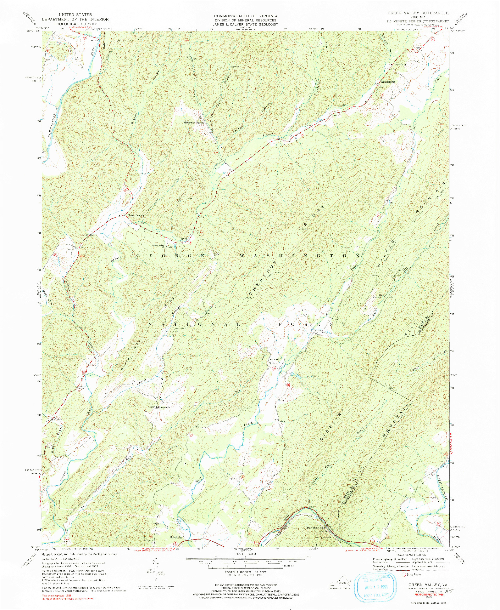 USGS 1:24000-SCALE QUADRANGLE FOR GREEN VALLEY, VA 1969