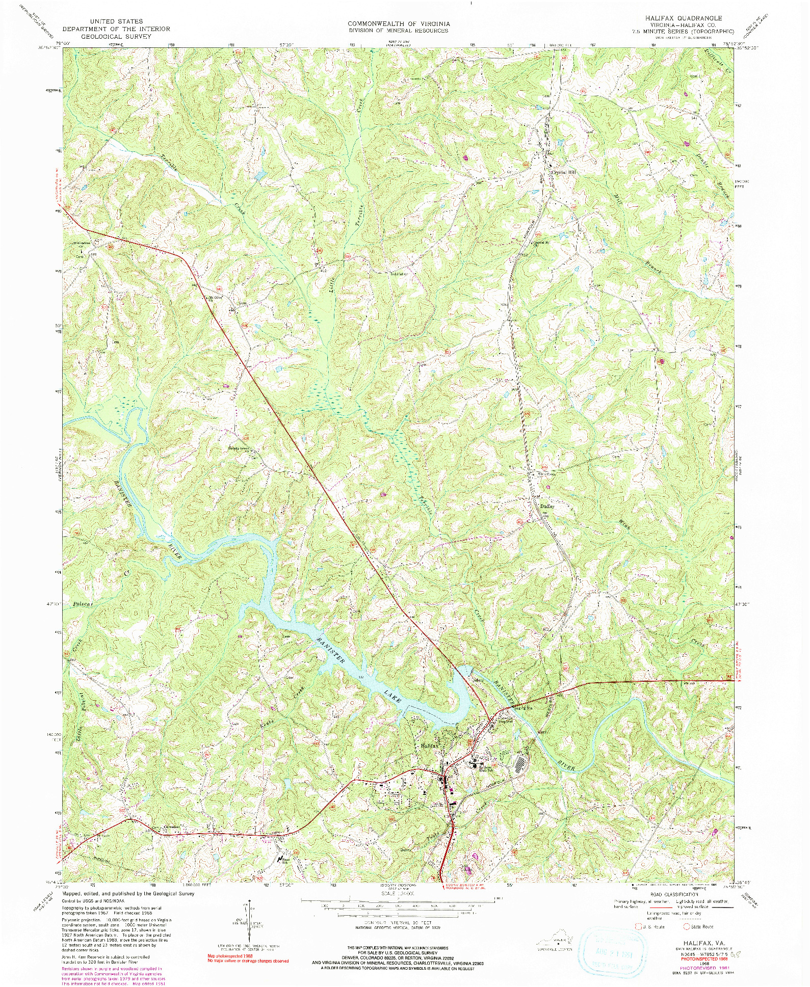 USGS 1:24000-SCALE QUADRANGLE FOR HALIFAX, VA 1968