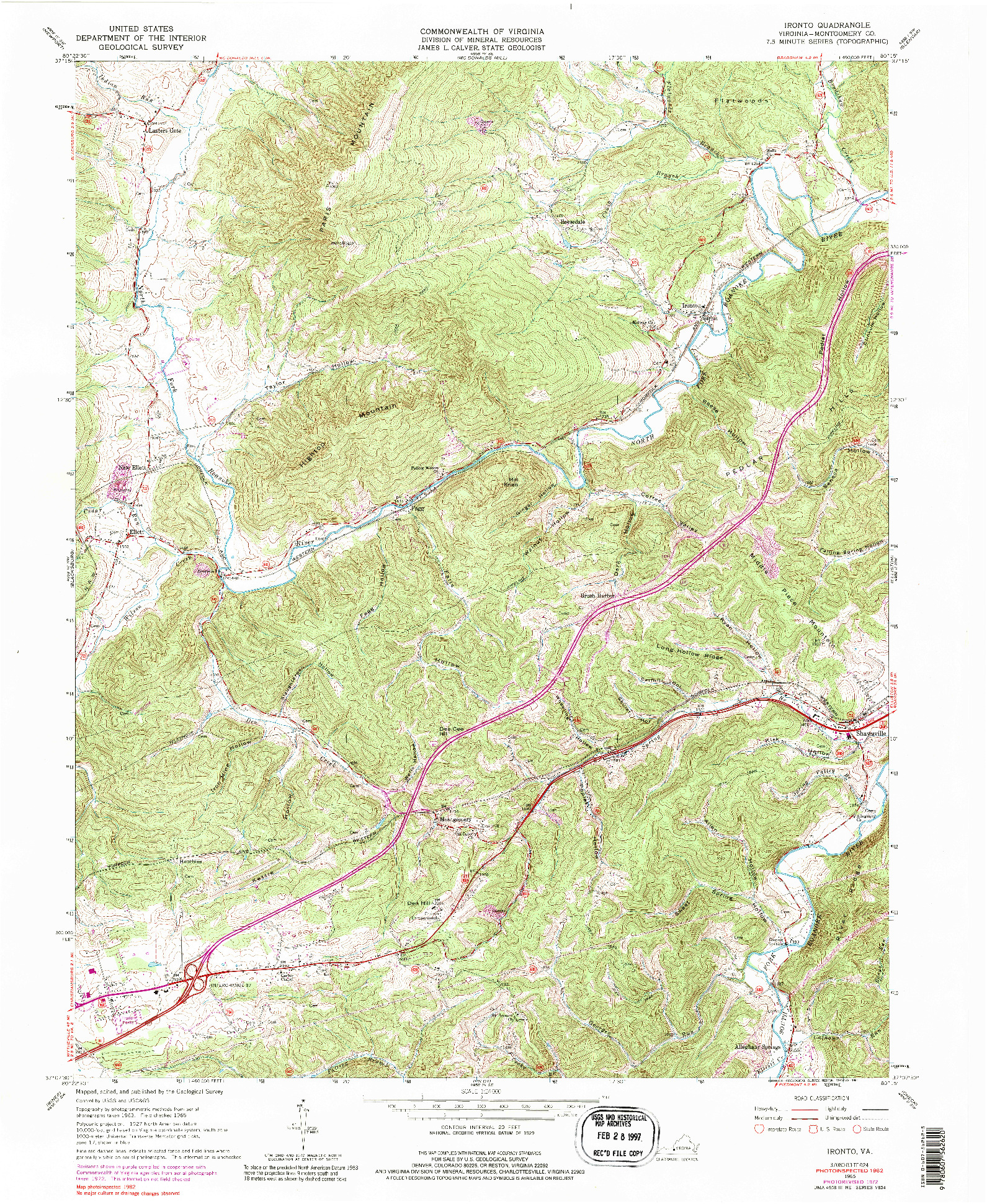 USGS 1:24000-SCALE QUADRANGLE FOR IRONTO, VA 1965