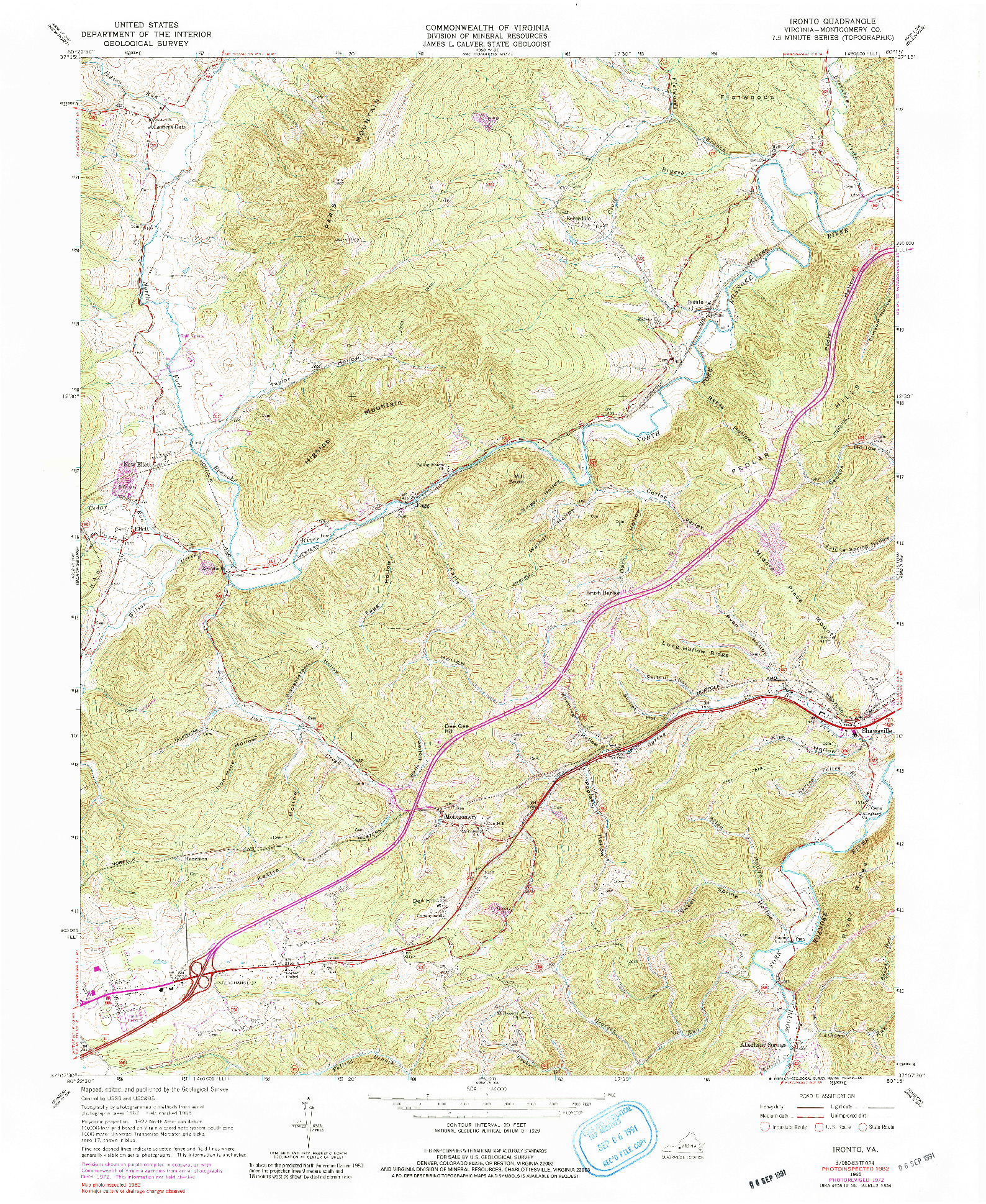 USGS 1:24000-SCALE QUADRANGLE FOR IRONTO, VA 1965