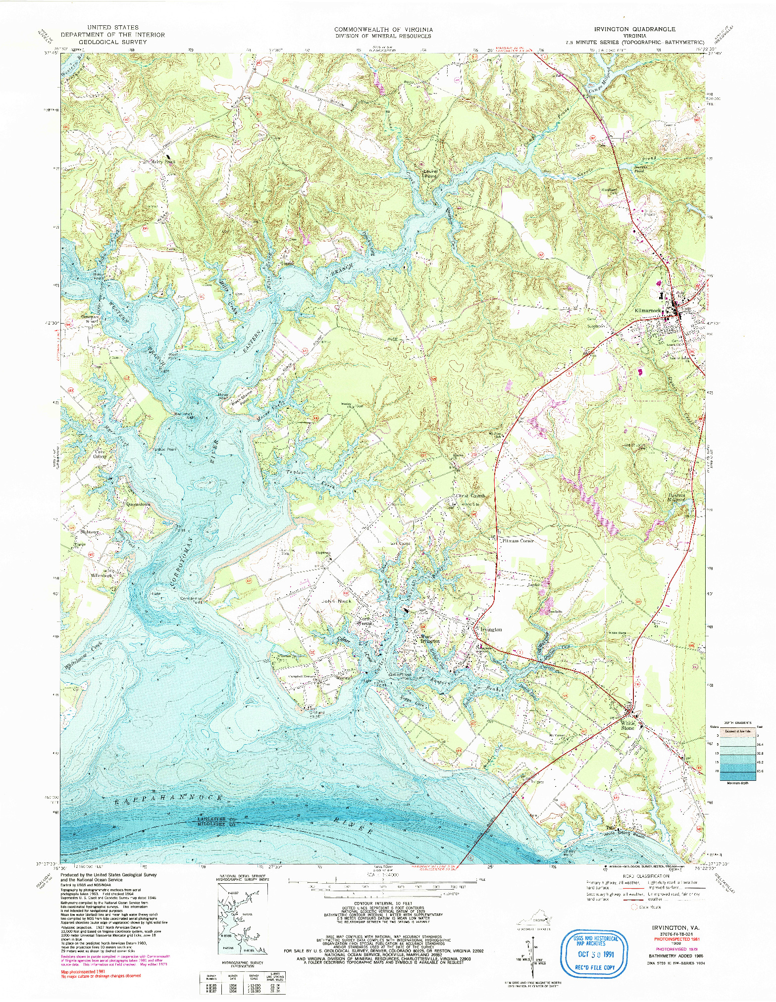 USGS 1:24000-SCALE QUADRANGLE FOR IRVINGTON, VA 1968