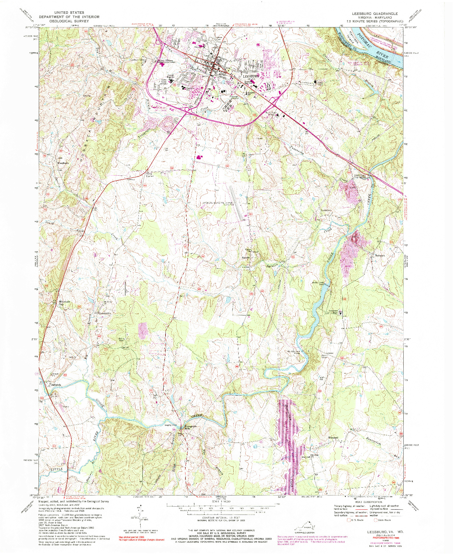 USGS 1:24000-SCALE QUADRANGLE FOR LEESBURG, VA 1968