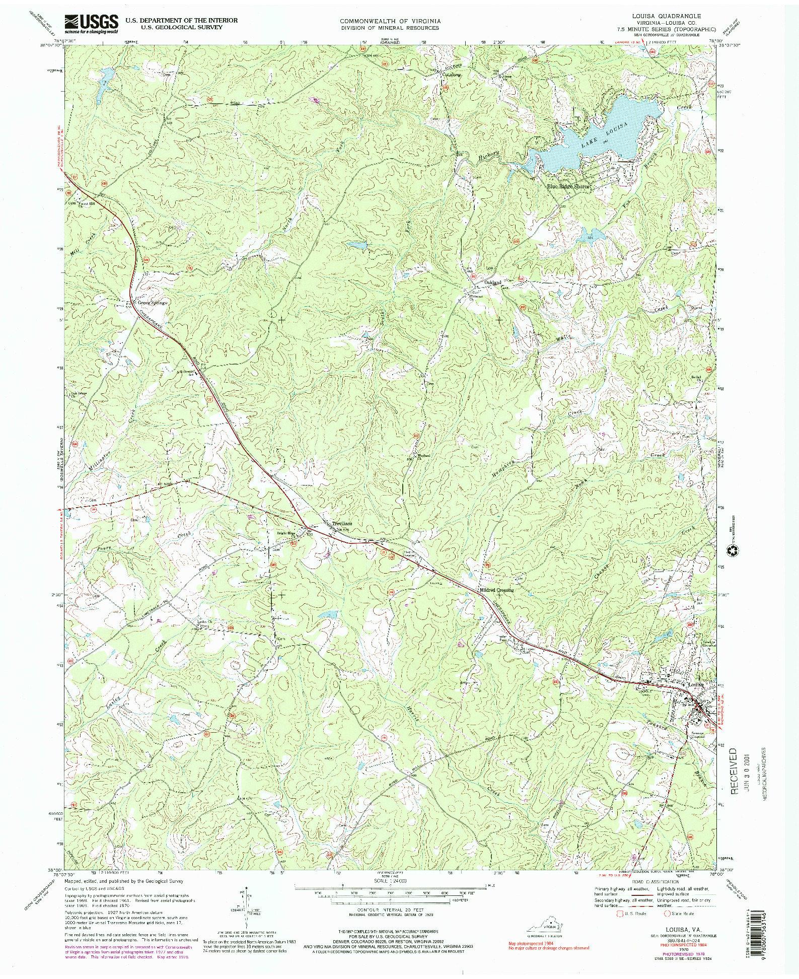 USGS 1:24000-SCALE QUADRANGLE FOR LOUISA, VA 1970