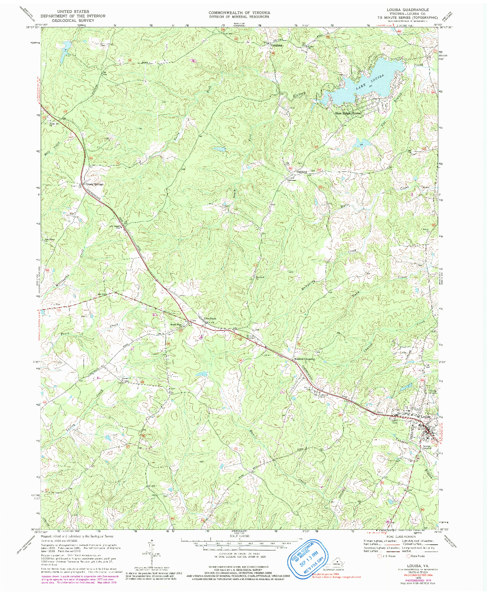 USGS 1:24000-SCALE QUADRANGLE FOR LOUISA, VA 1970