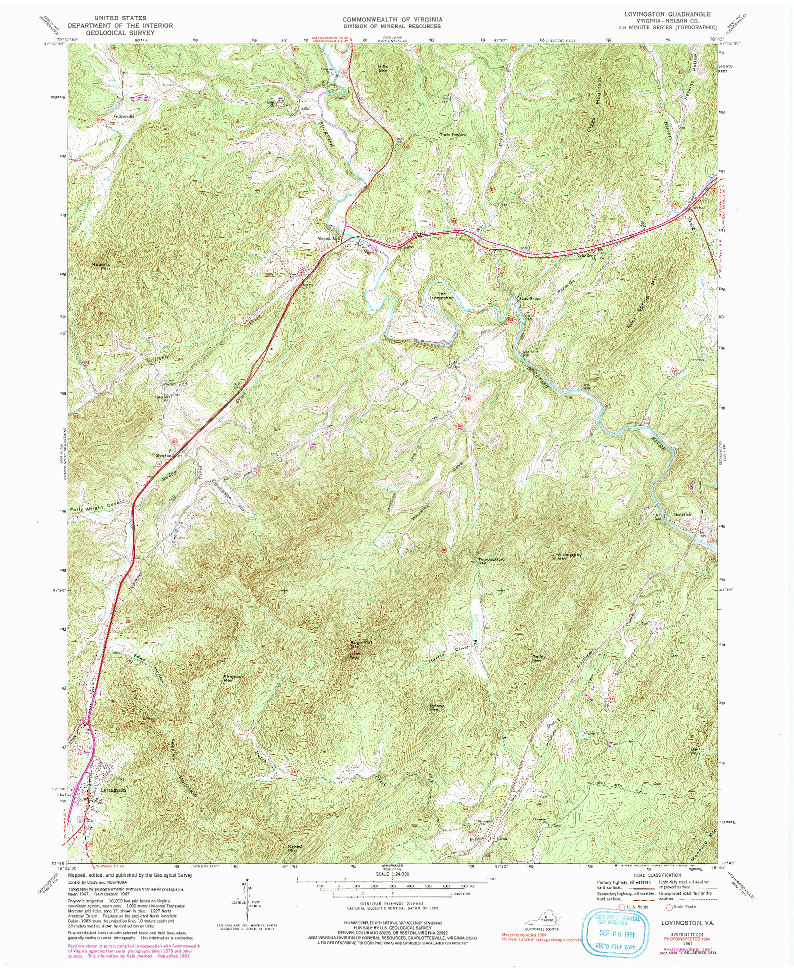 USGS 1:24000-SCALE QUADRANGLE FOR LOVINGSTON, VA 1967