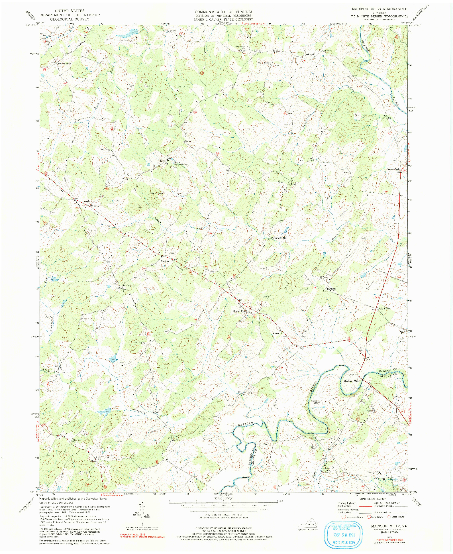 USGS 1:24000-SCALE QUADRANGLE FOR MADISON MILLS, VA 1971