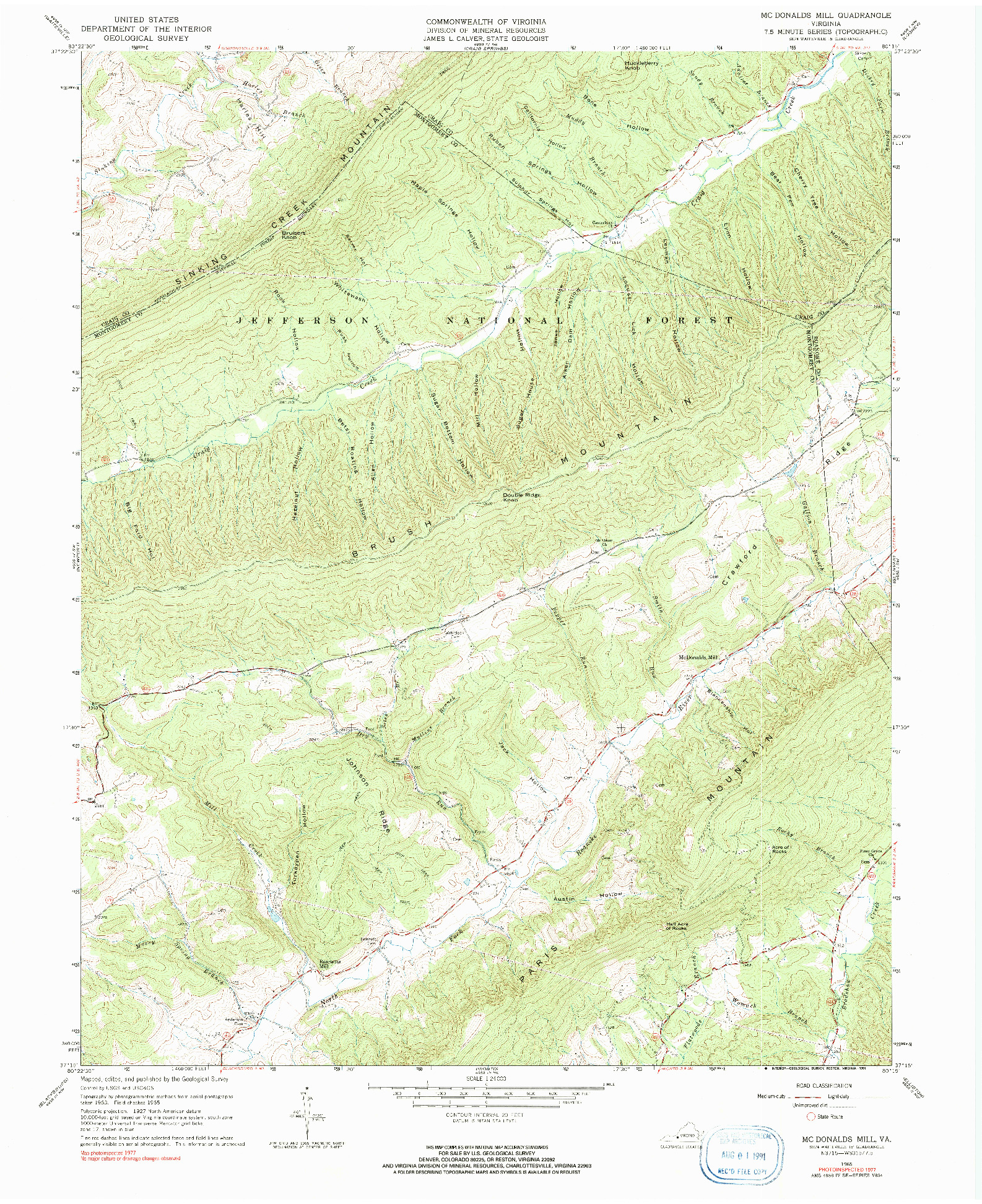 USGS 1:24000-SCALE QUADRANGLE FOR MC DONALDS MILL, VA 1965