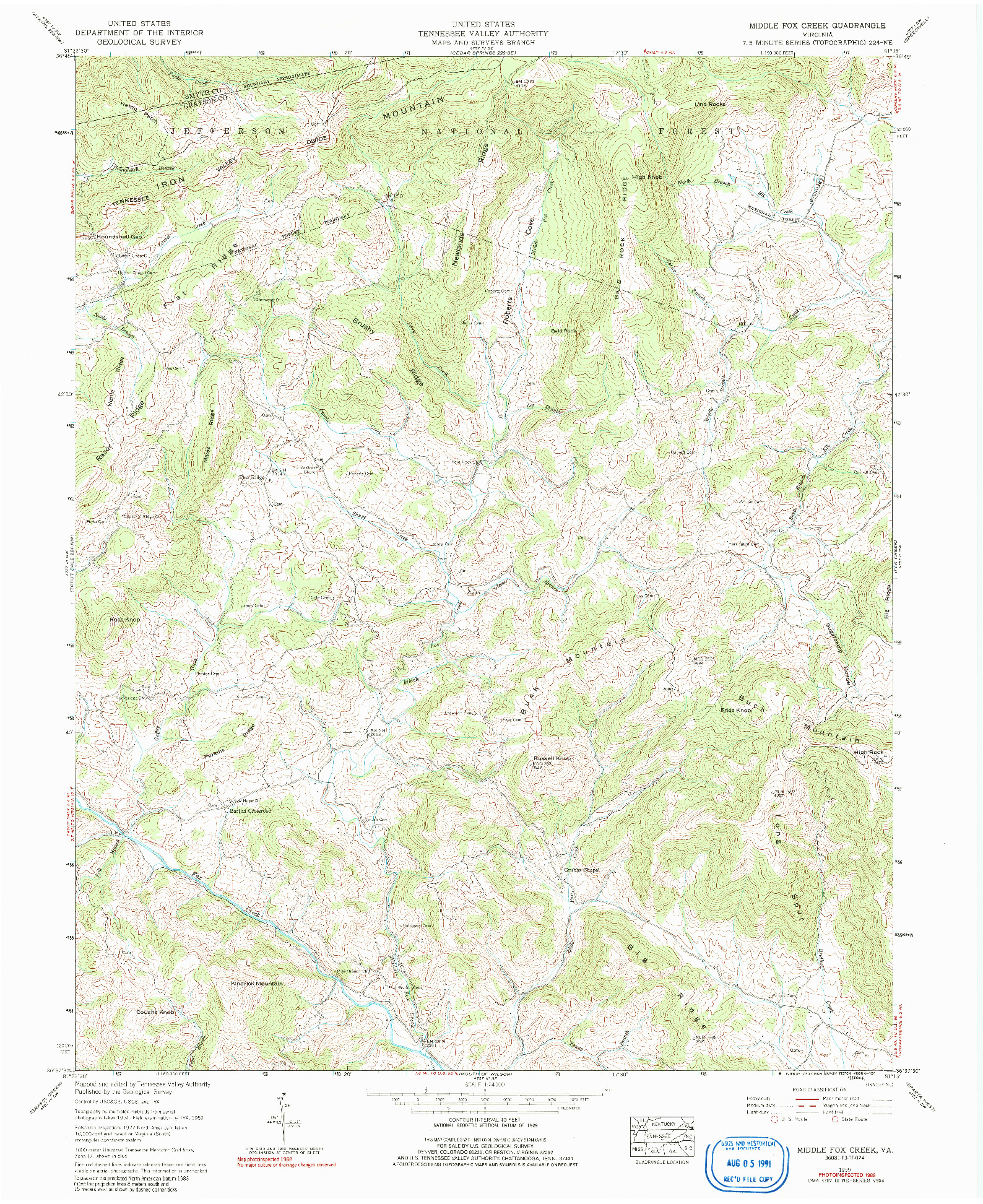 USGS 1:24000-SCALE QUADRANGLE FOR MIDDLE FOX CREEK, VA 1959