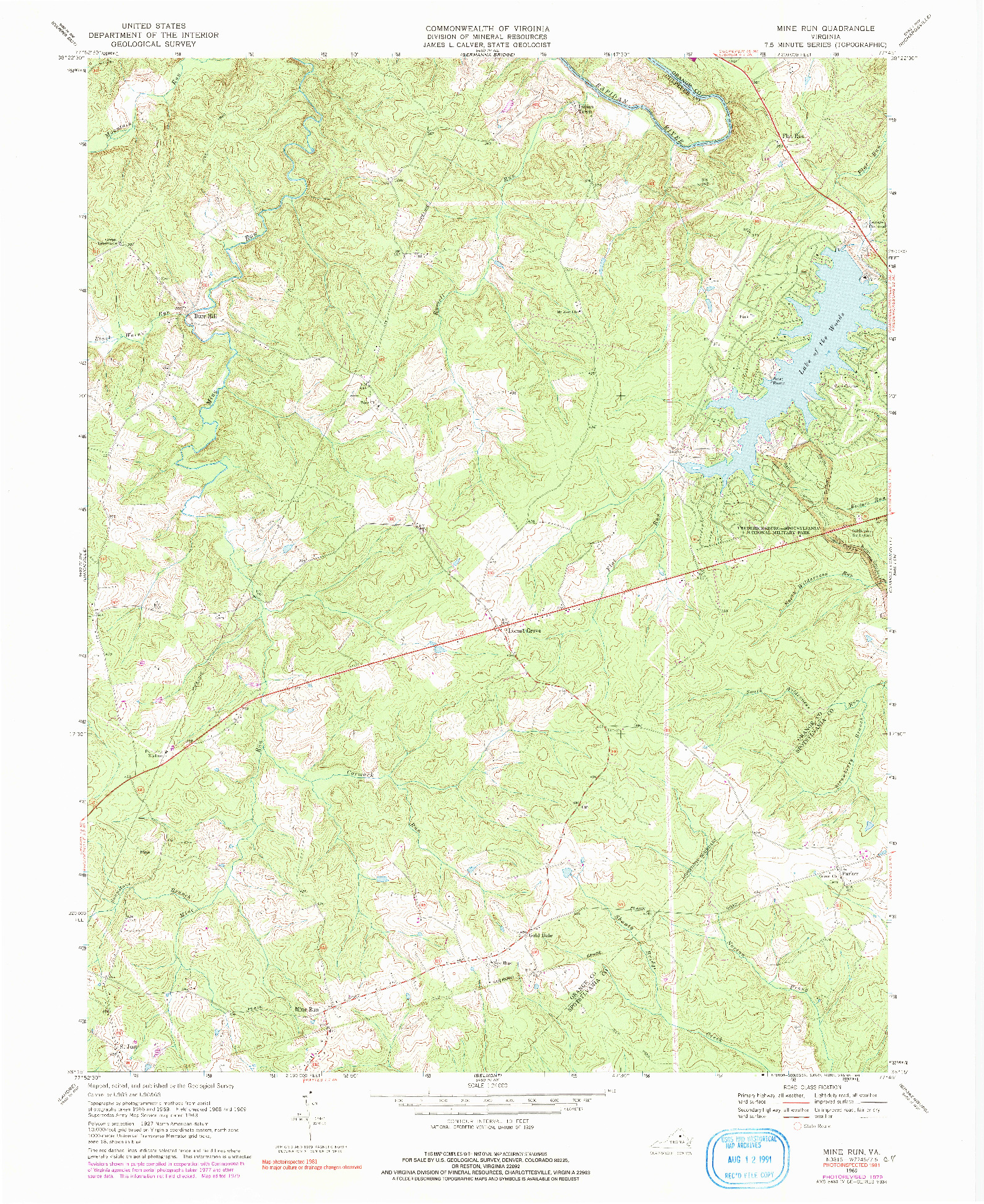 USGS 1:24000-SCALE QUADRANGLE FOR MINE RUN, VA 1969