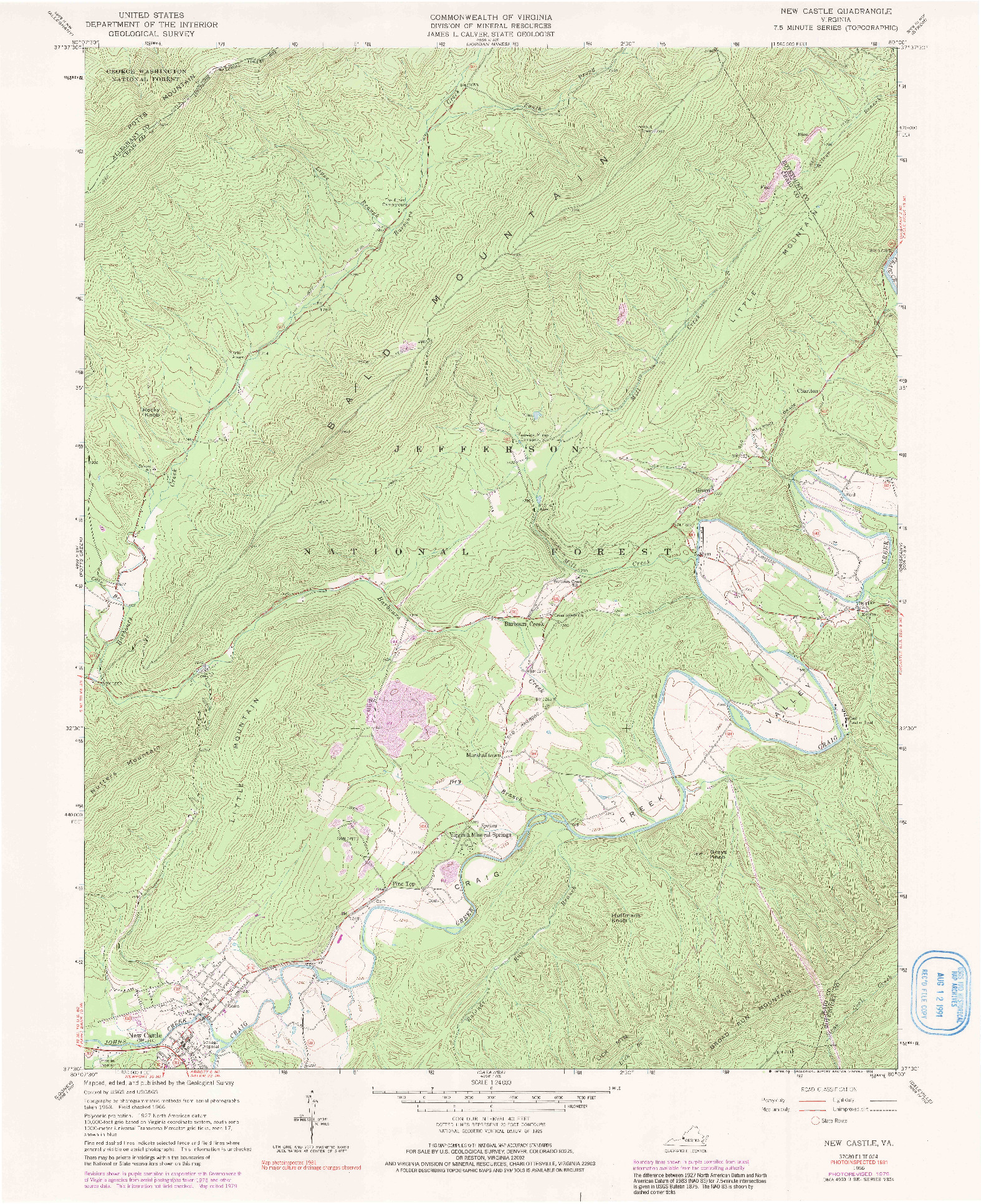 USGS 1:24000-SCALE QUADRANGLE FOR NEW CASTLE, VA 1966