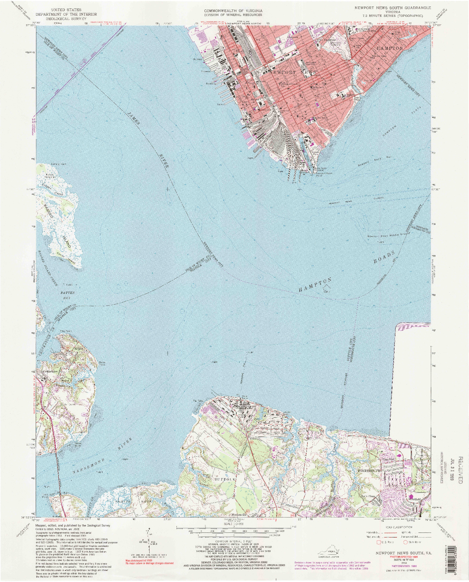 USGS 1:24000-SCALE QUADRANGLE FOR NEWPORT NEWS SOUTH, VA 1964