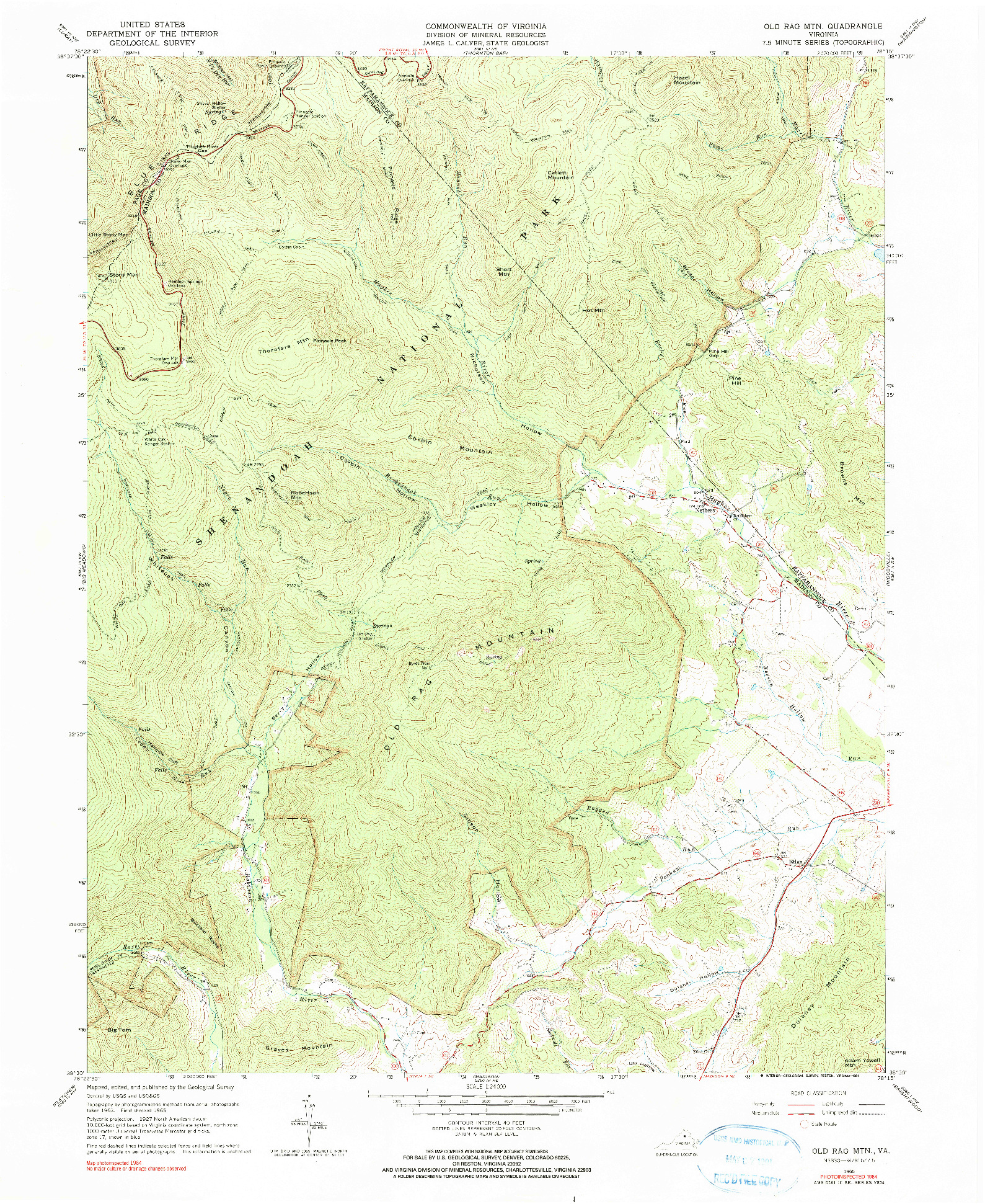 USGS 1:24000-SCALE QUADRANGLE FOR OLD RAG MOUNTAIN, VA 1965