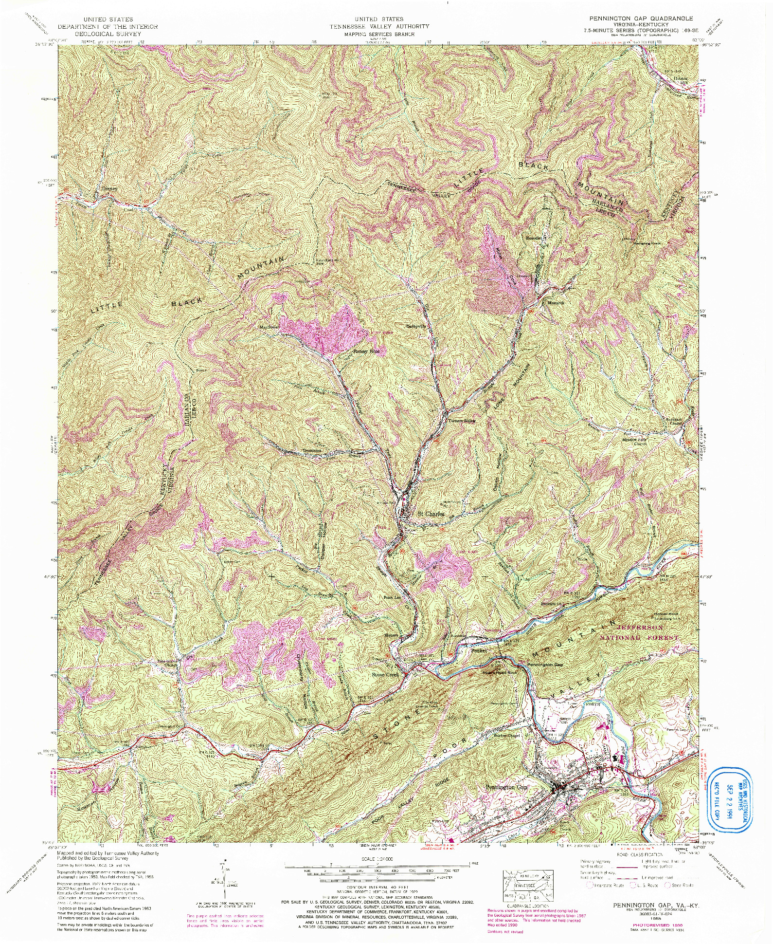 USGS 1:24000-SCALE QUADRANGLE FOR PENNINGTON GAP, VA 1955