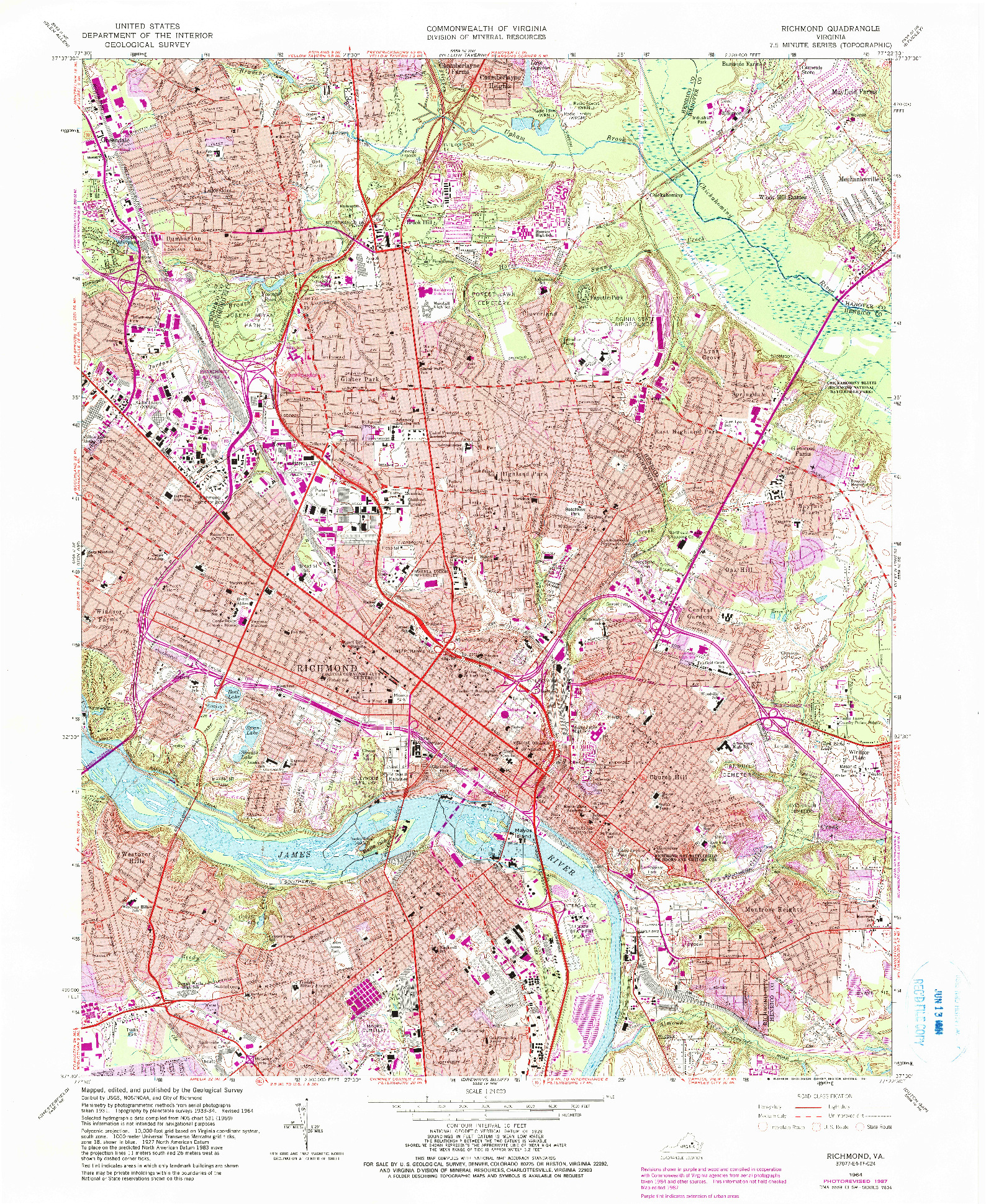 USGS 1:24000-SCALE QUADRANGLE FOR RICHMOND, VA 1964