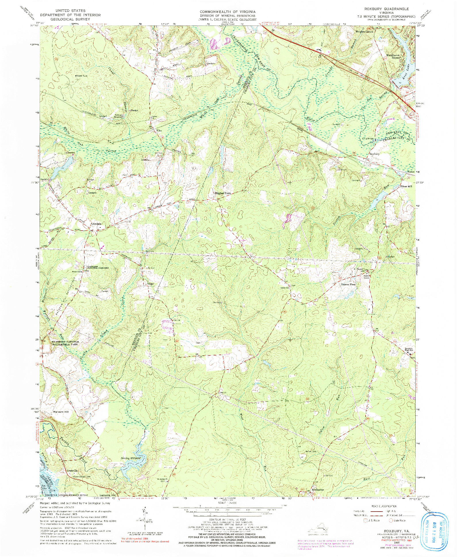 USGS 1:24000-SCALE QUADRANGLE FOR ROXBURY, VA 1965