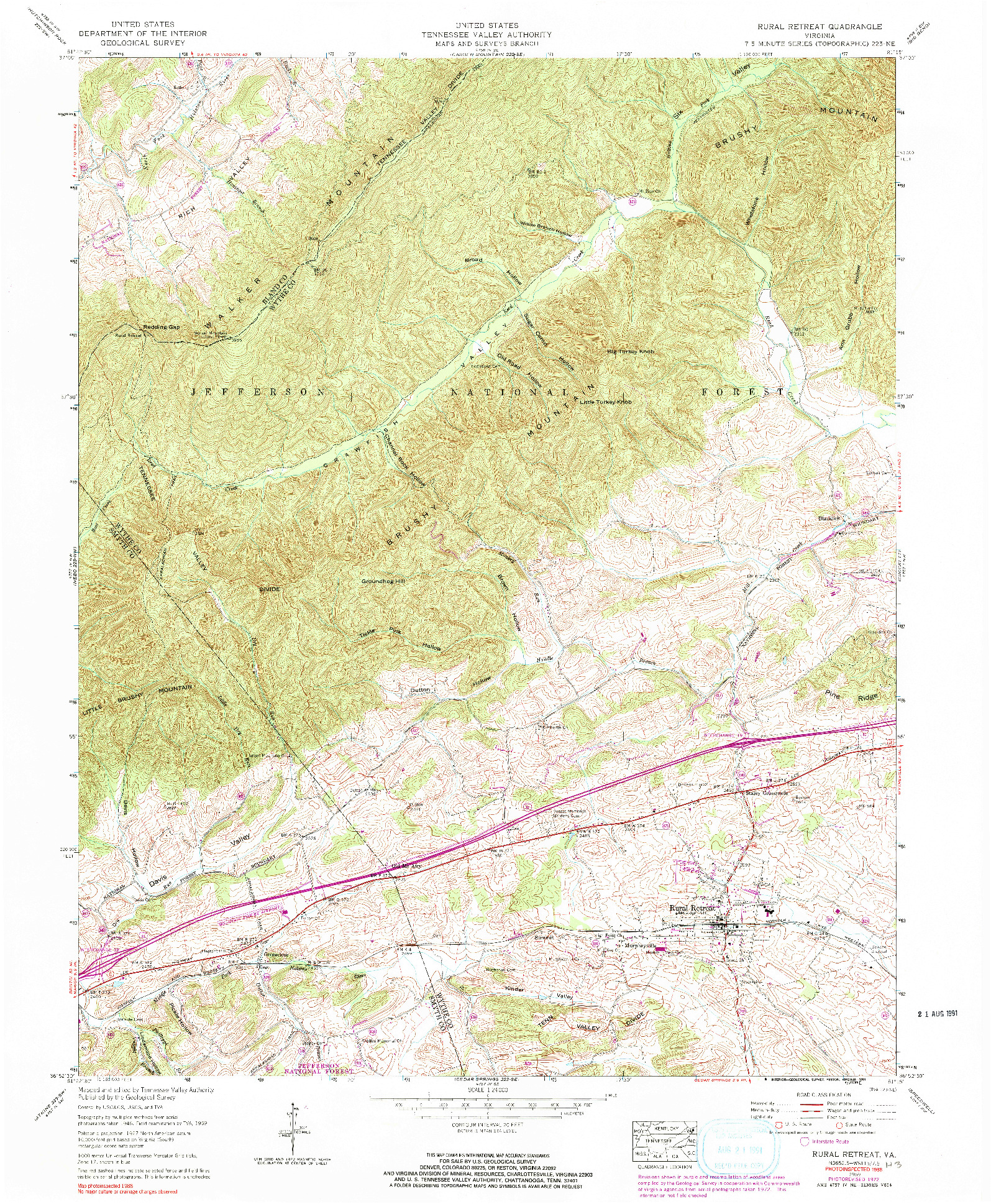 USGS 1:24000-SCALE QUADRANGLE FOR RURAL RETREAT, VA 1959