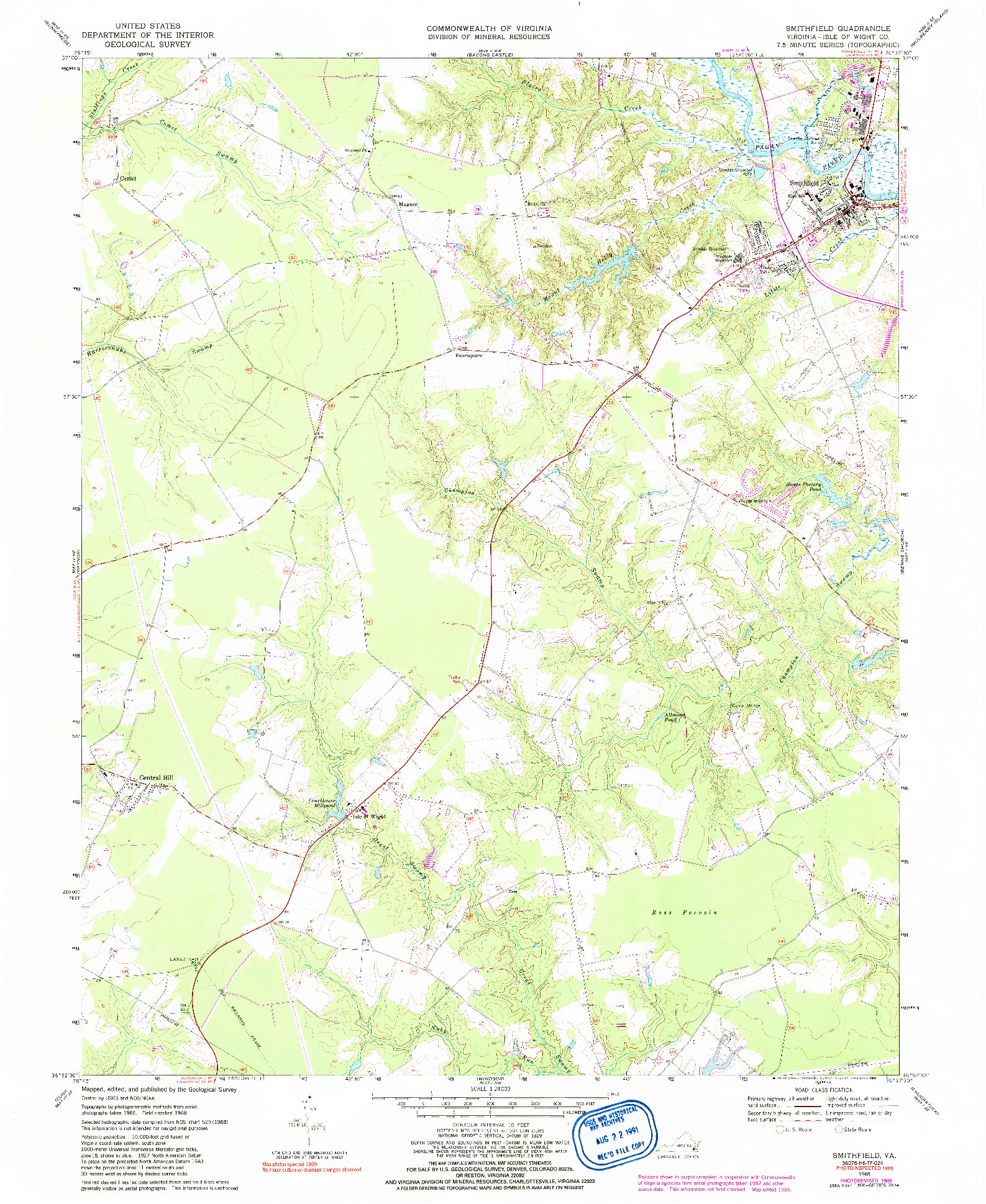 USGS 1:24000-SCALE QUADRANGLE FOR SMITHFIELD, VA 1968